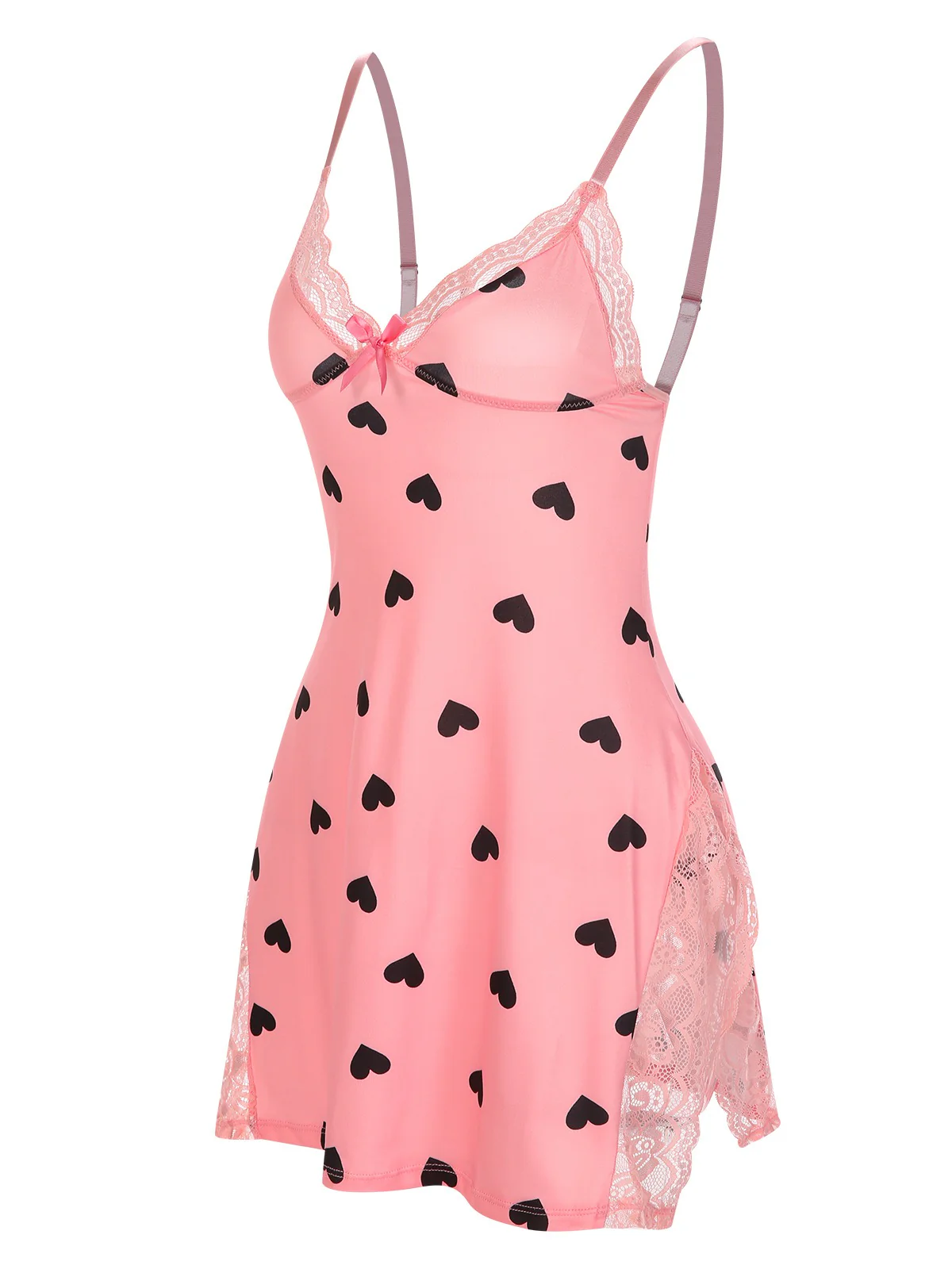 Pink 1950s Spaghetti Straps Lace Hearts Nightgown - Image 3