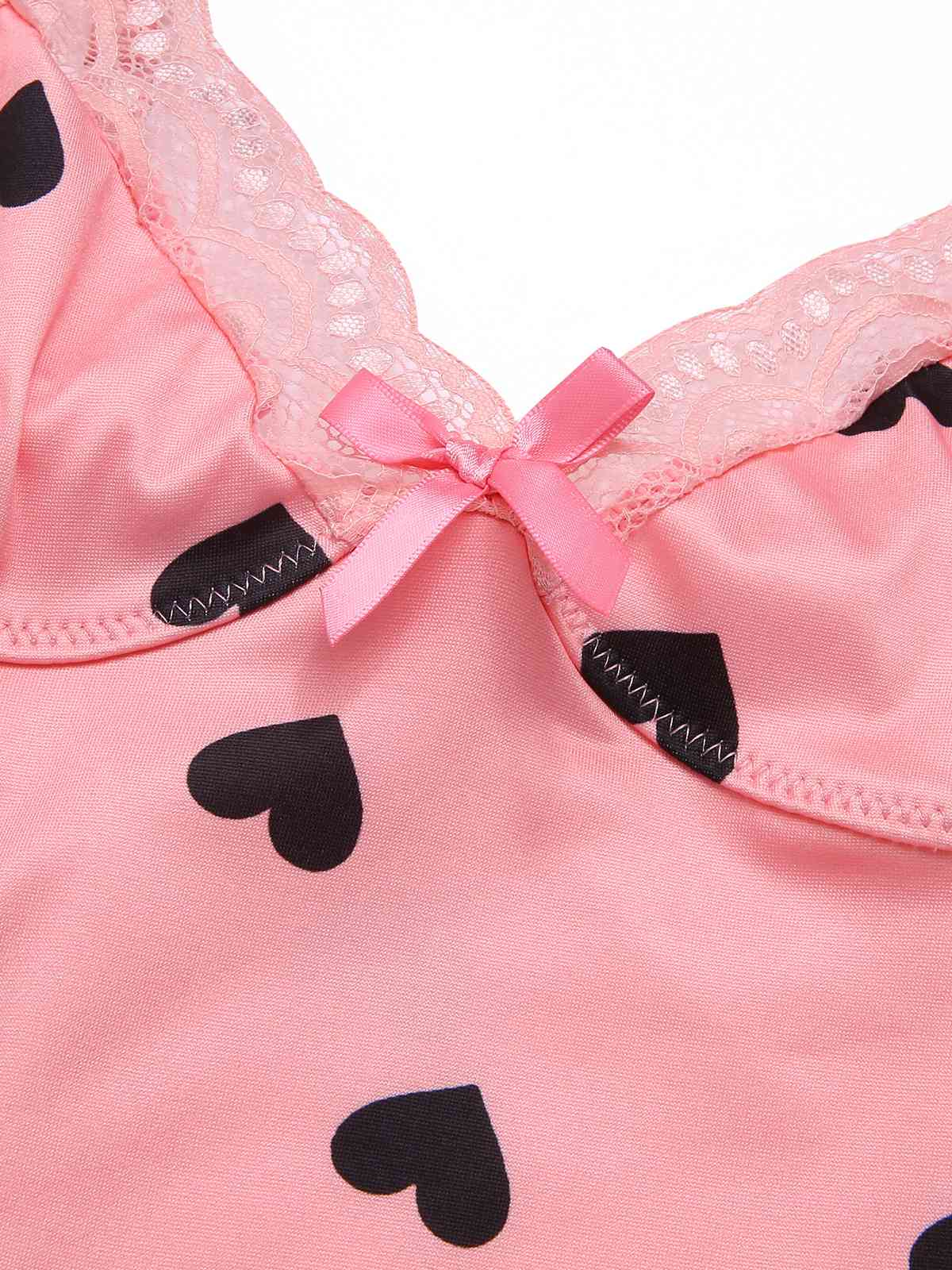 Pink 1950s Spaghetti Straps Lace Hearts Nightgown - Image 4