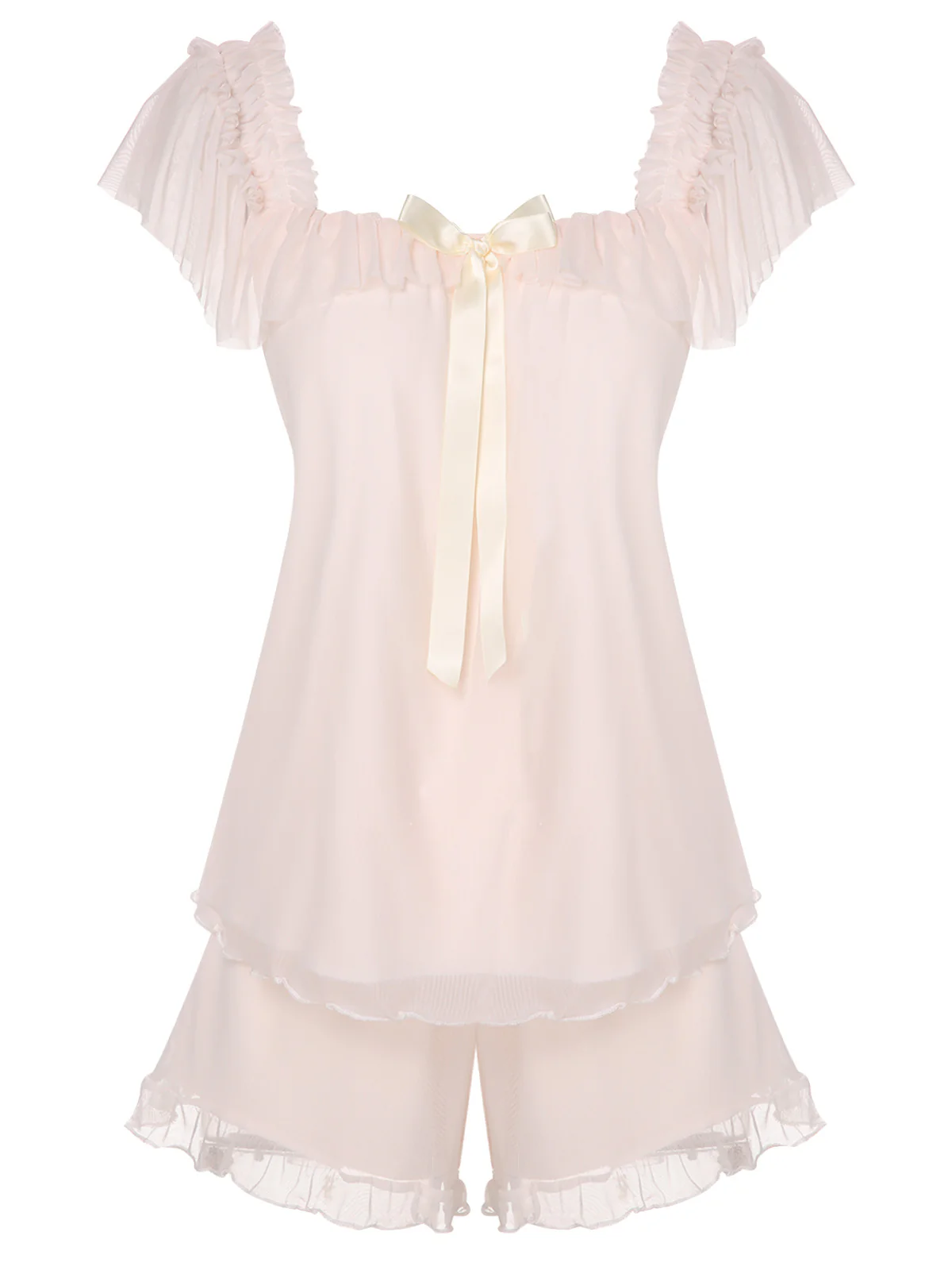 Pink 1950s Square Collar Ribbon Pajamas - Image 4