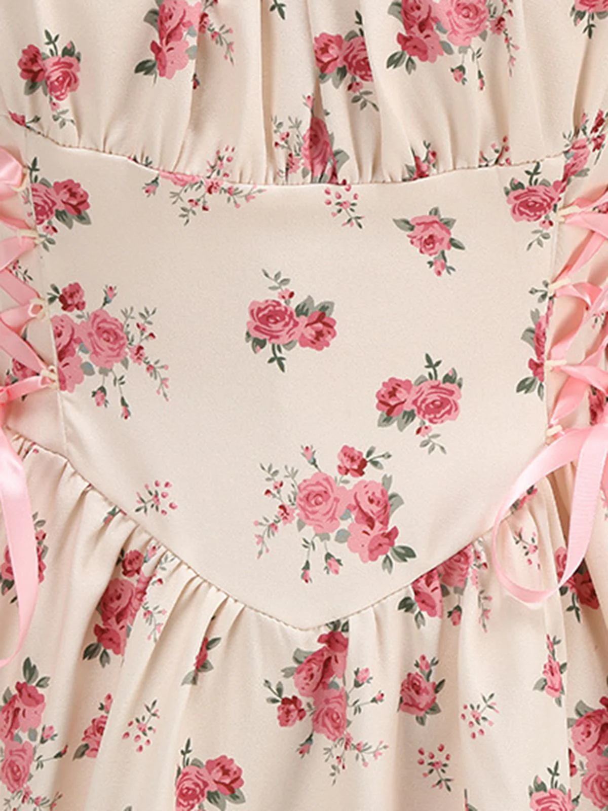 Pink 1950s Strap Ditsy Floral Lace-Up A-Line Dress - Image 4