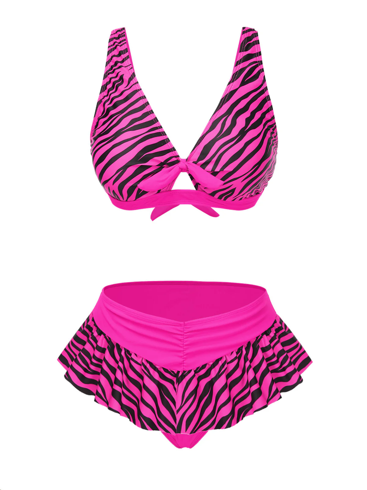 Pink 1950s Strap Zebra Print Bikini Set - Image 2