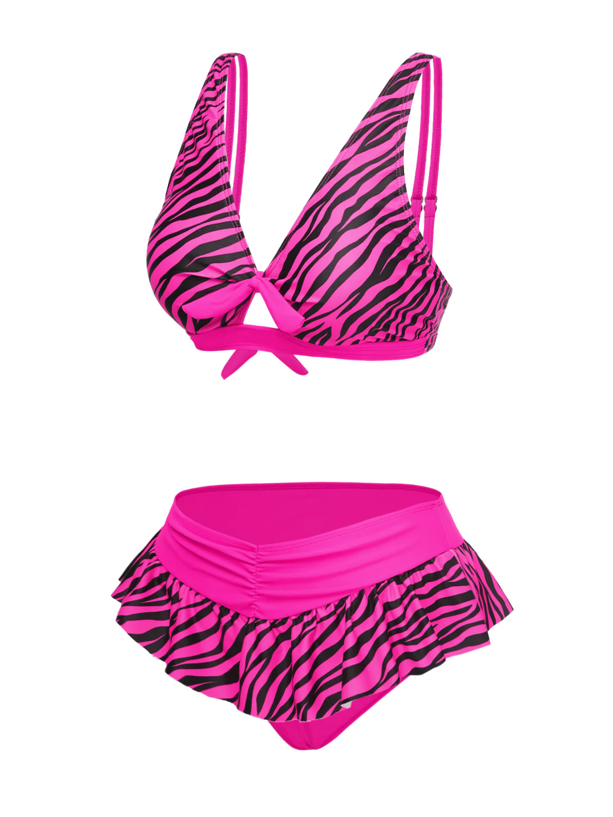 Pink 1950s Strap Zebra Print Bikini Set - Image 3