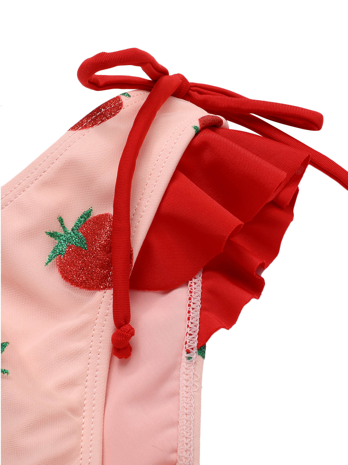 Pink 1950s Strawberry Lace-Up Halter Swimsuit - Image 6