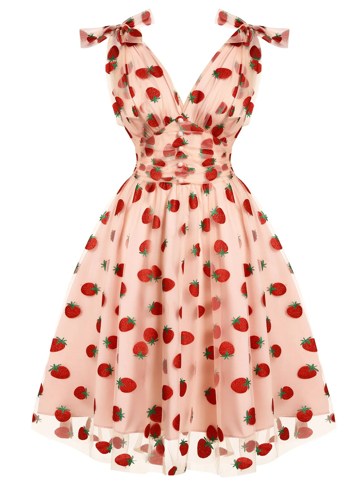 Pink 1950s Strawberry Mesh Swing Dress - Image 8