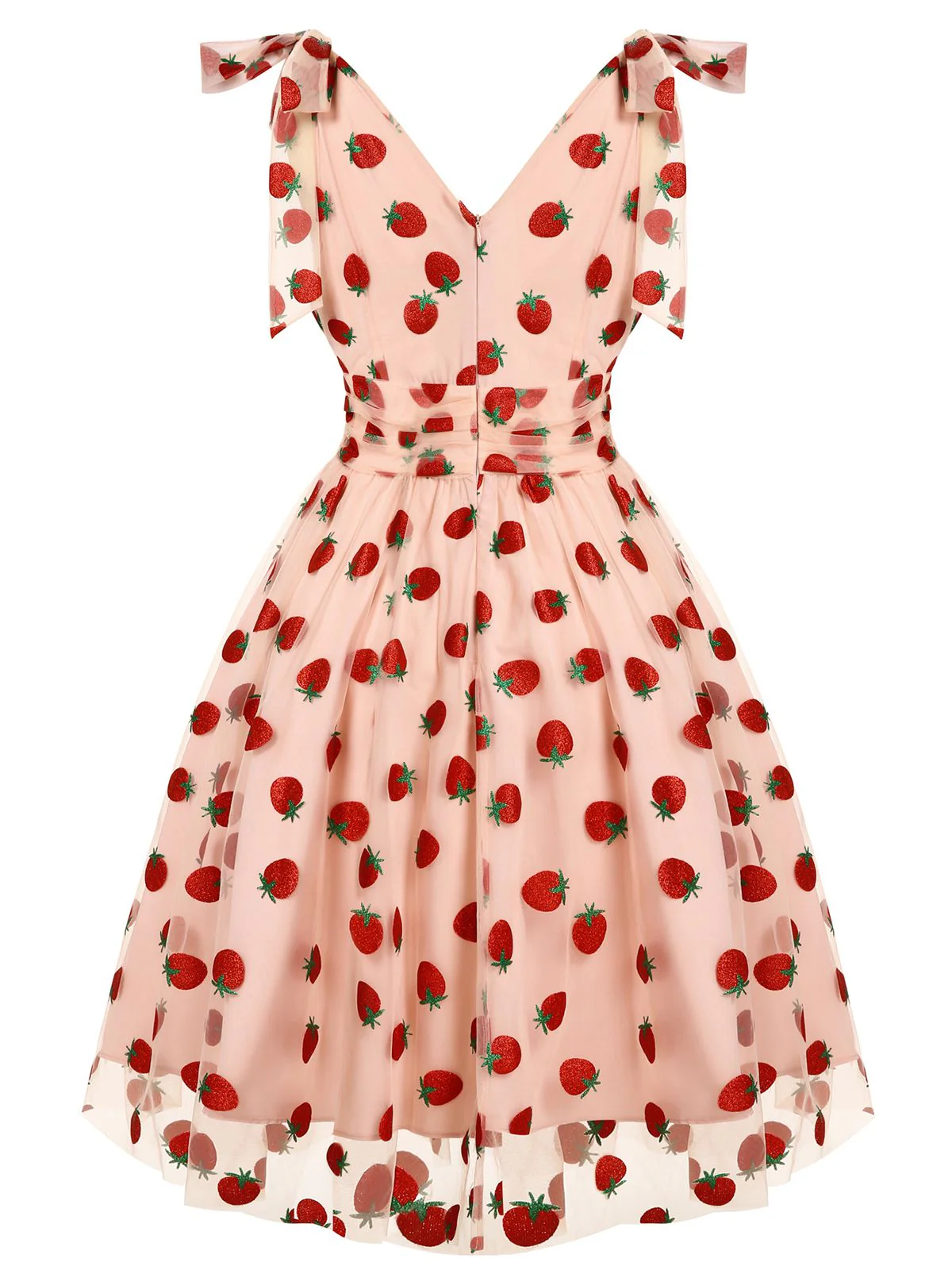 Pink 1950s Strawberry Mesh Swing Dress - Image 5