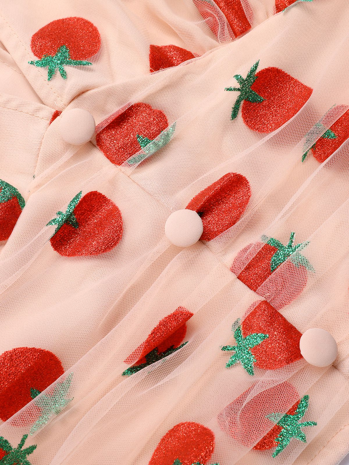 Pink 1950s Strawberry Mesh V-Neck Top - Image 6