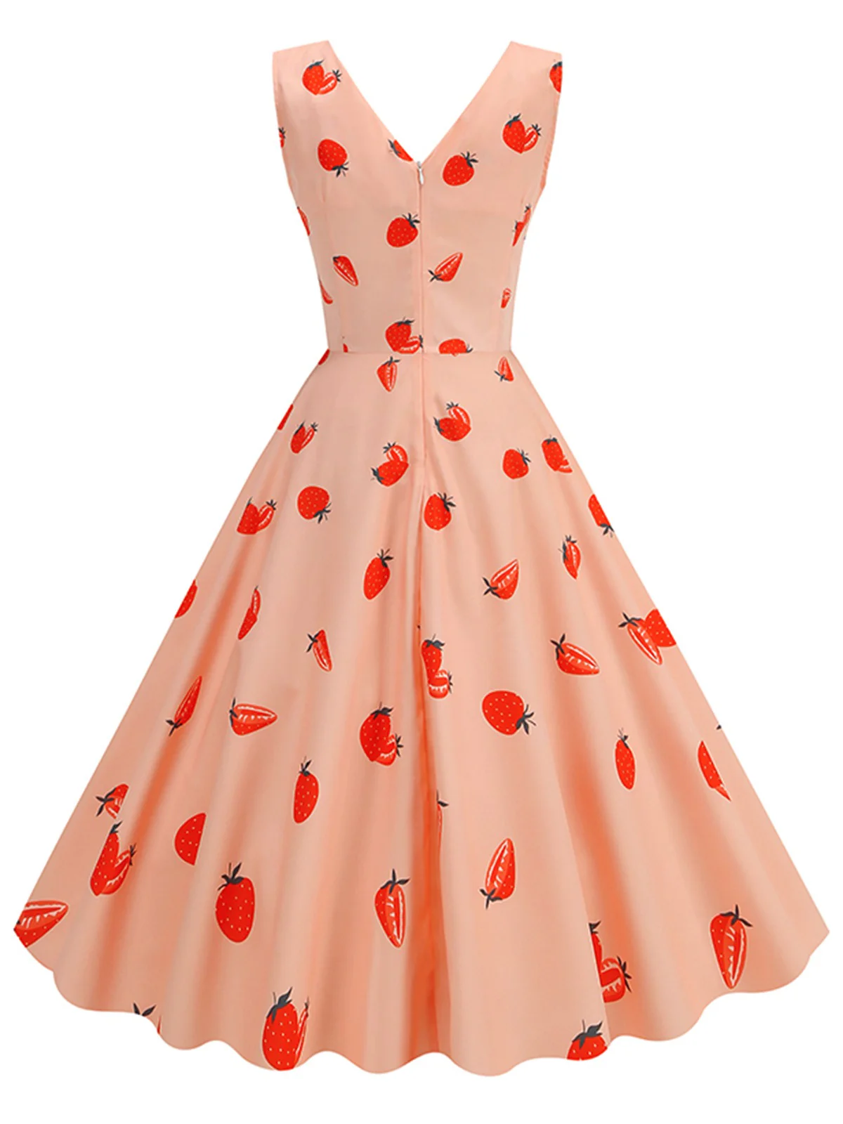 Pink 1950s Strawberry Sleeveless Swing Dress - Image 2