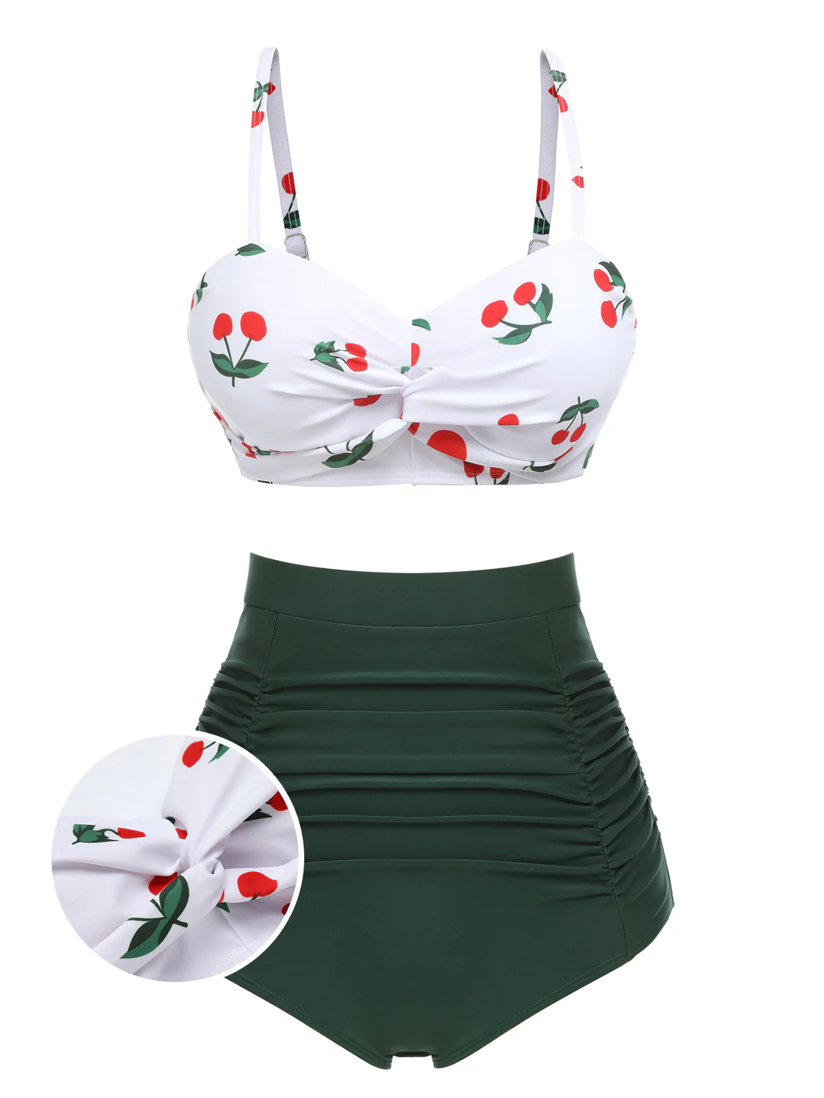 [Pre-Sale] Pink 1950s Stripe Spaghetti Strap Bikini Set - Image 2