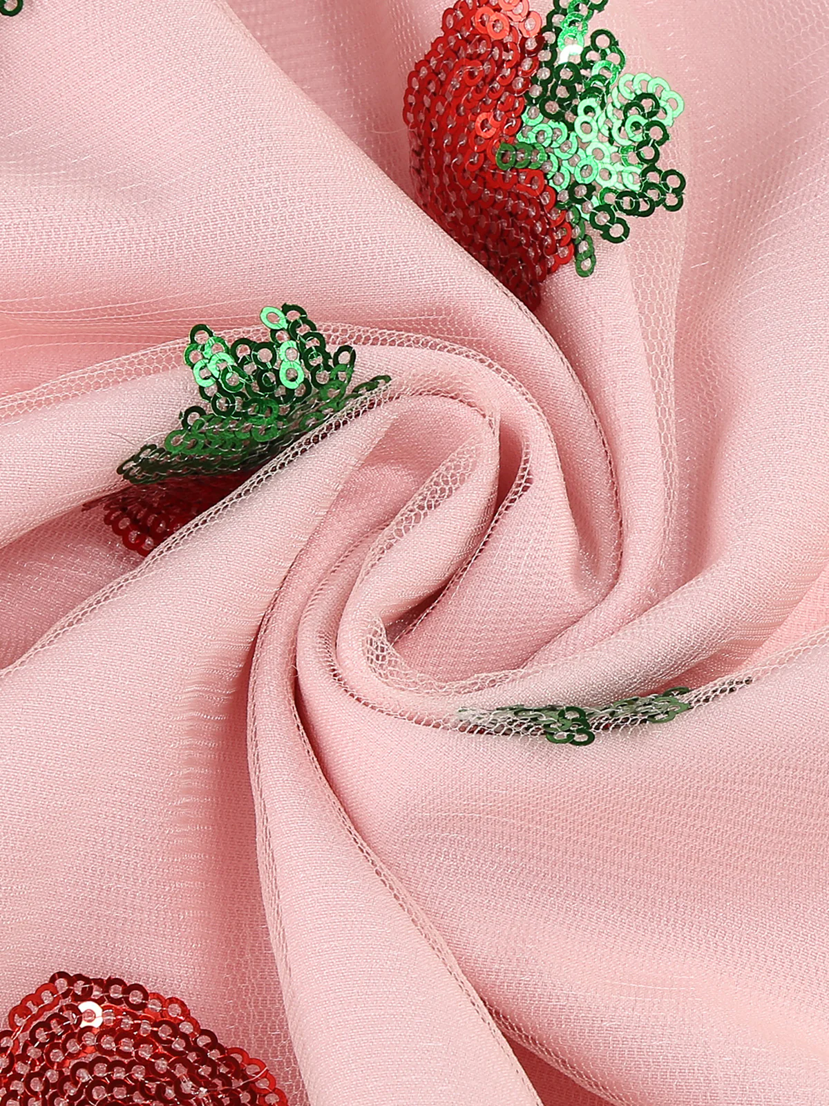 Pink 1950s V-Neck Strawberry Mesh Swing Dress - Image 4