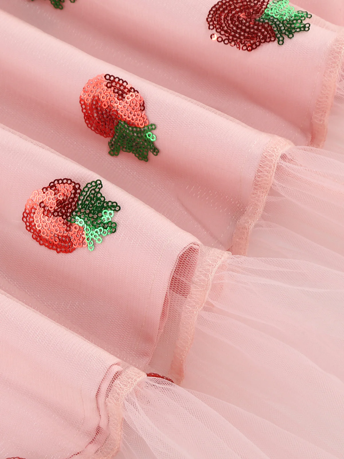 Pink 1950s V-Neck Strawberry Mesh Swing Dress - Image 5