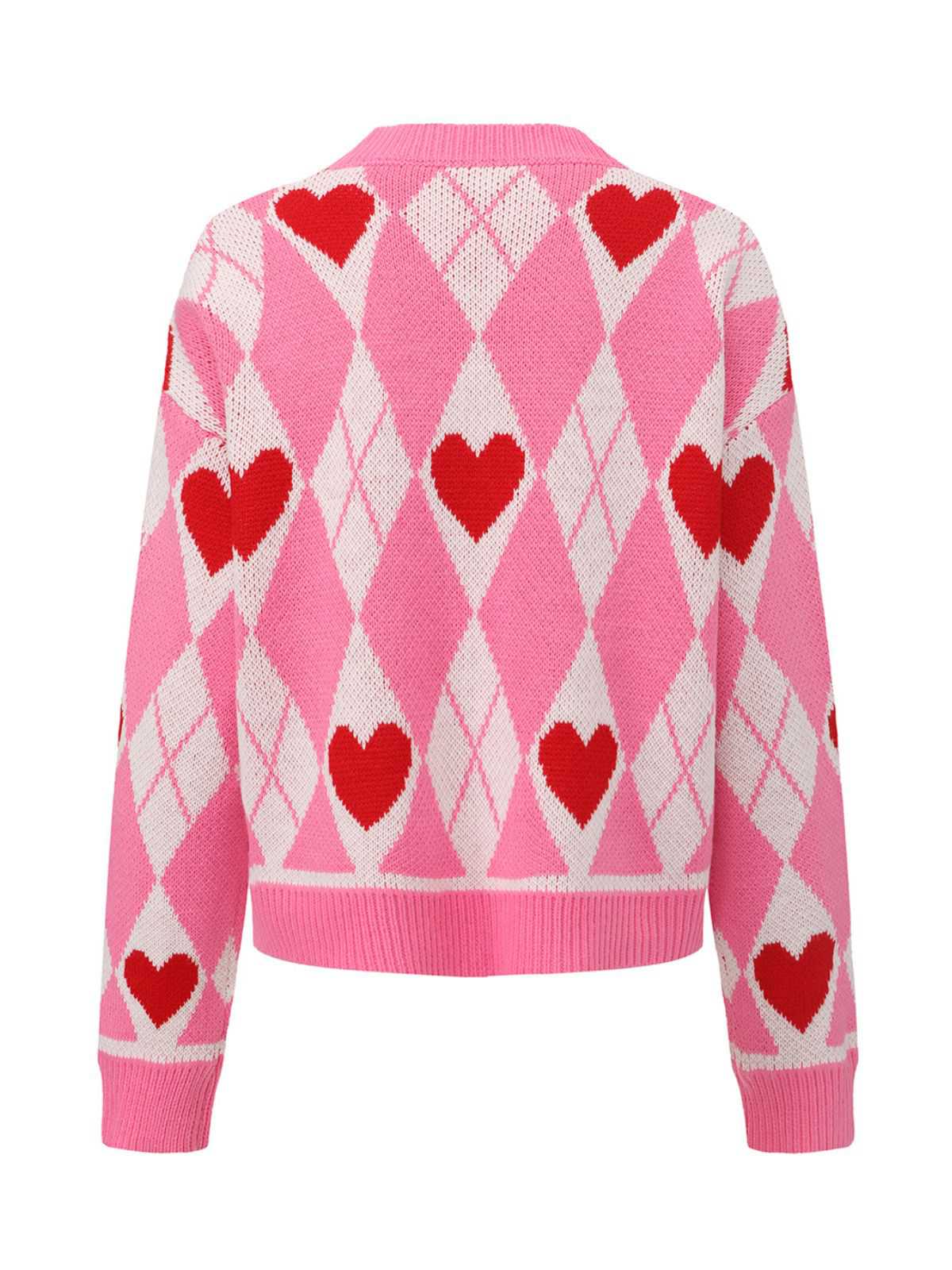 Pink 1950s Valentine Heart Knit Cardigan Sweater - Image 2