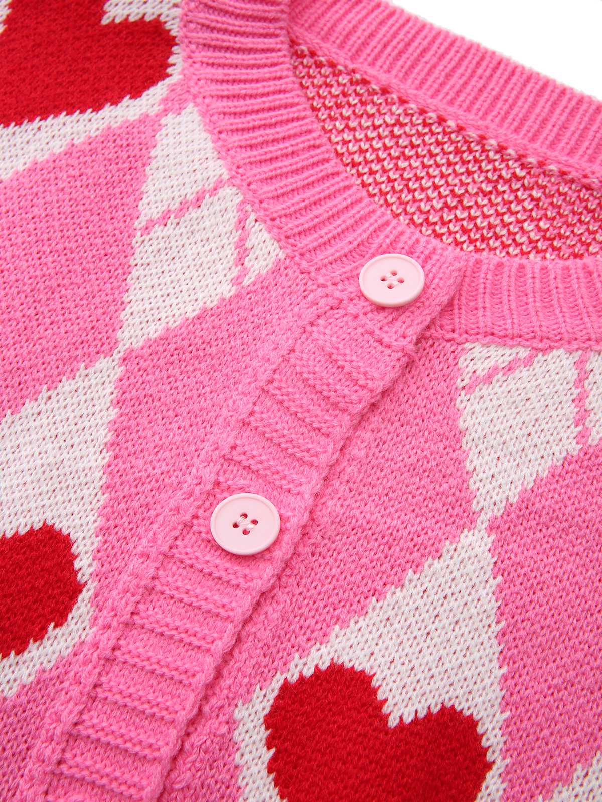 Pink 1950s Valentine Heart Knit Cardigan Sweater - Image 3