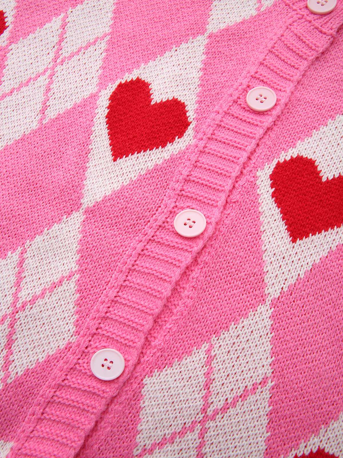 Pink 1950s Valentine Heart Knit Cardigan Sweater - Image 4