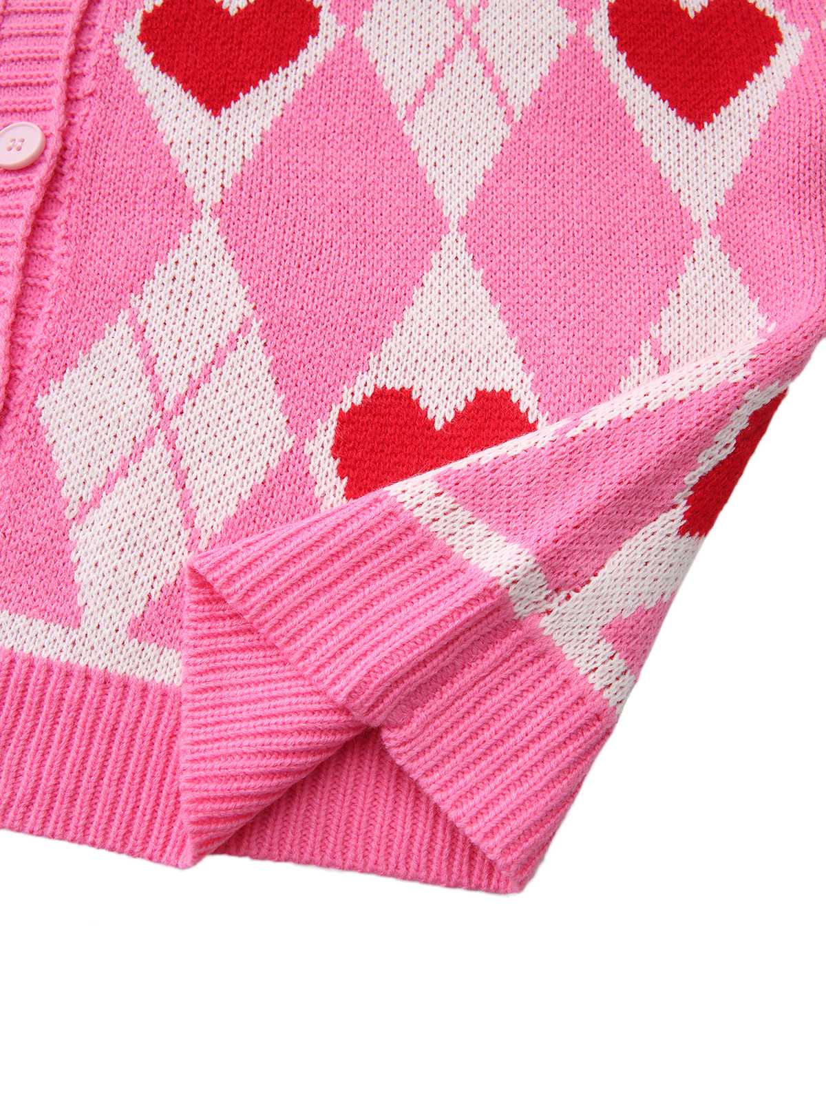Pink 1950s Valentine Heart Knit Cardigan Sweater - Image 5