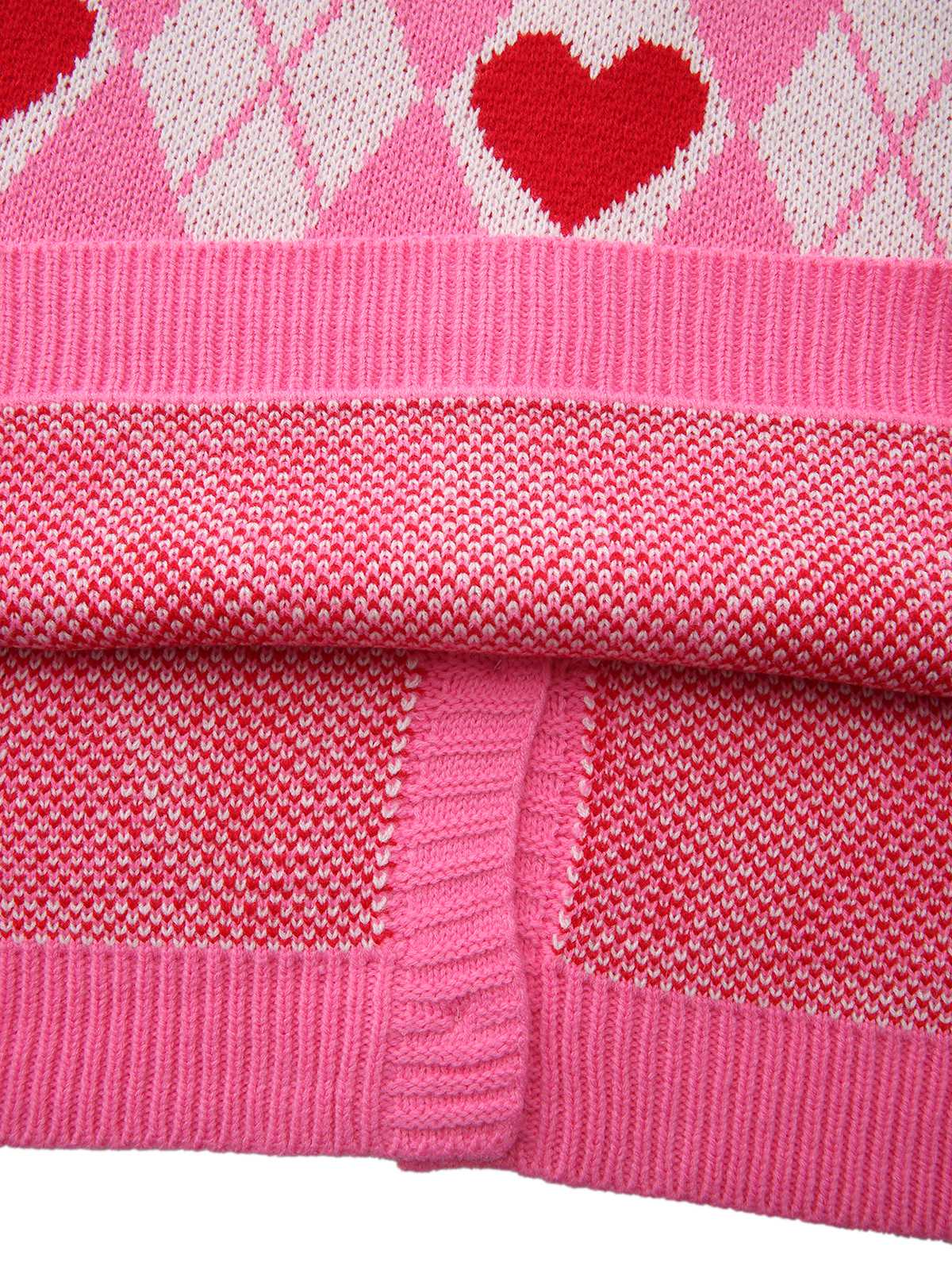 Pink 1950s Valentine Heart Knit Cardigan Sweater - Image 6
