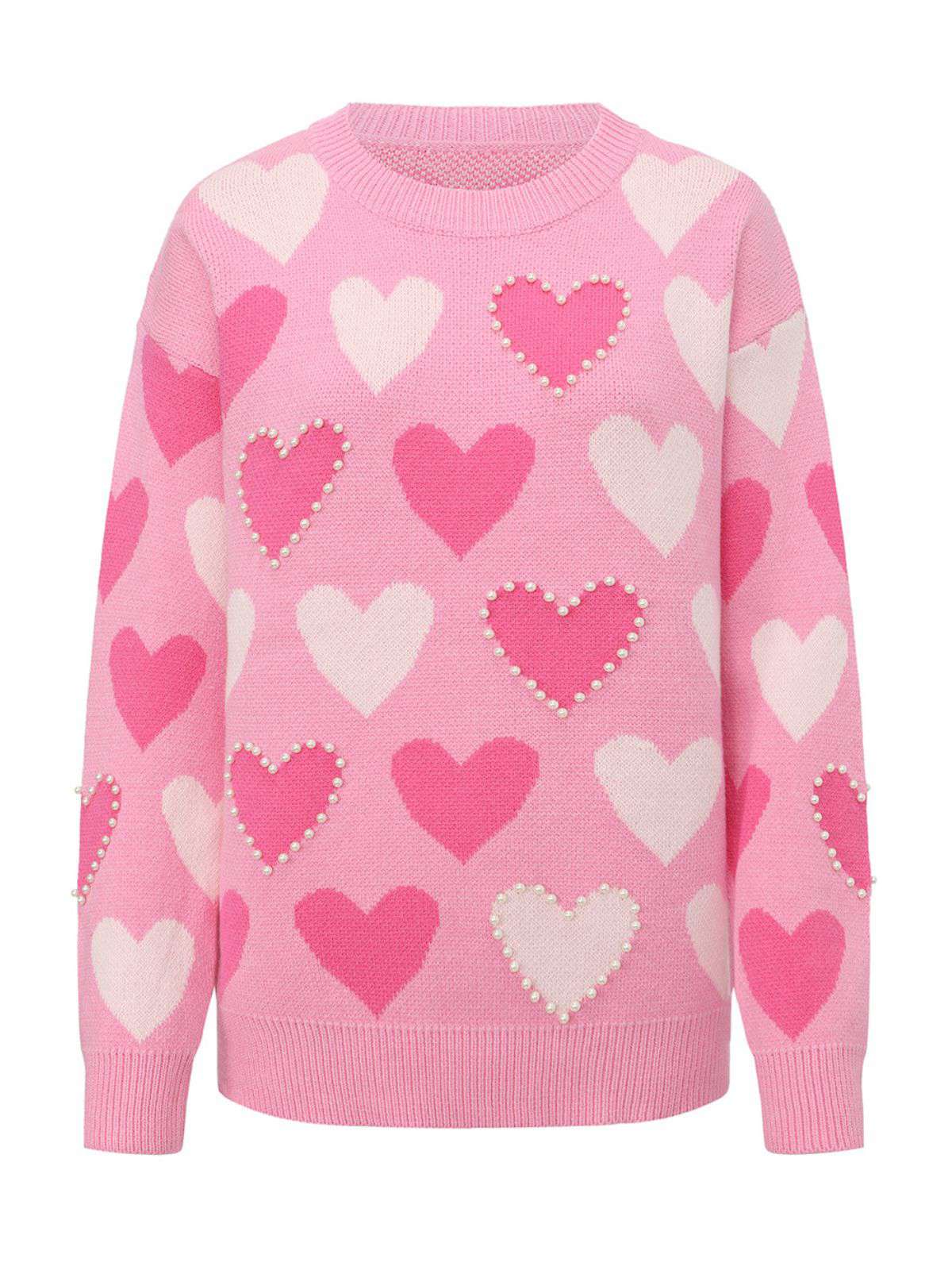 Pink 1950s Valentine's Day Heart Pearl Sweater - Image 2
