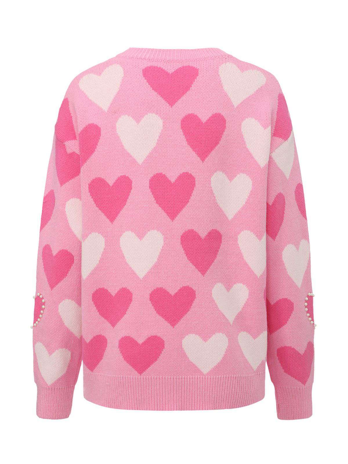 Pink 1950s Valentine's Day Heart Pearl Sweater - Image 3