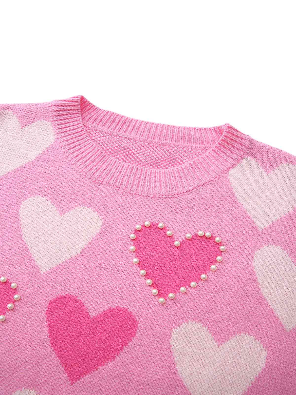 Pink 1950s Valentine's Day Heart Pearl Sweater - Image 4