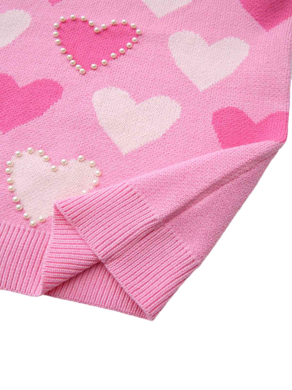 Pink 1950s Valentine's Day Heart Pearl Sweater - Image 6