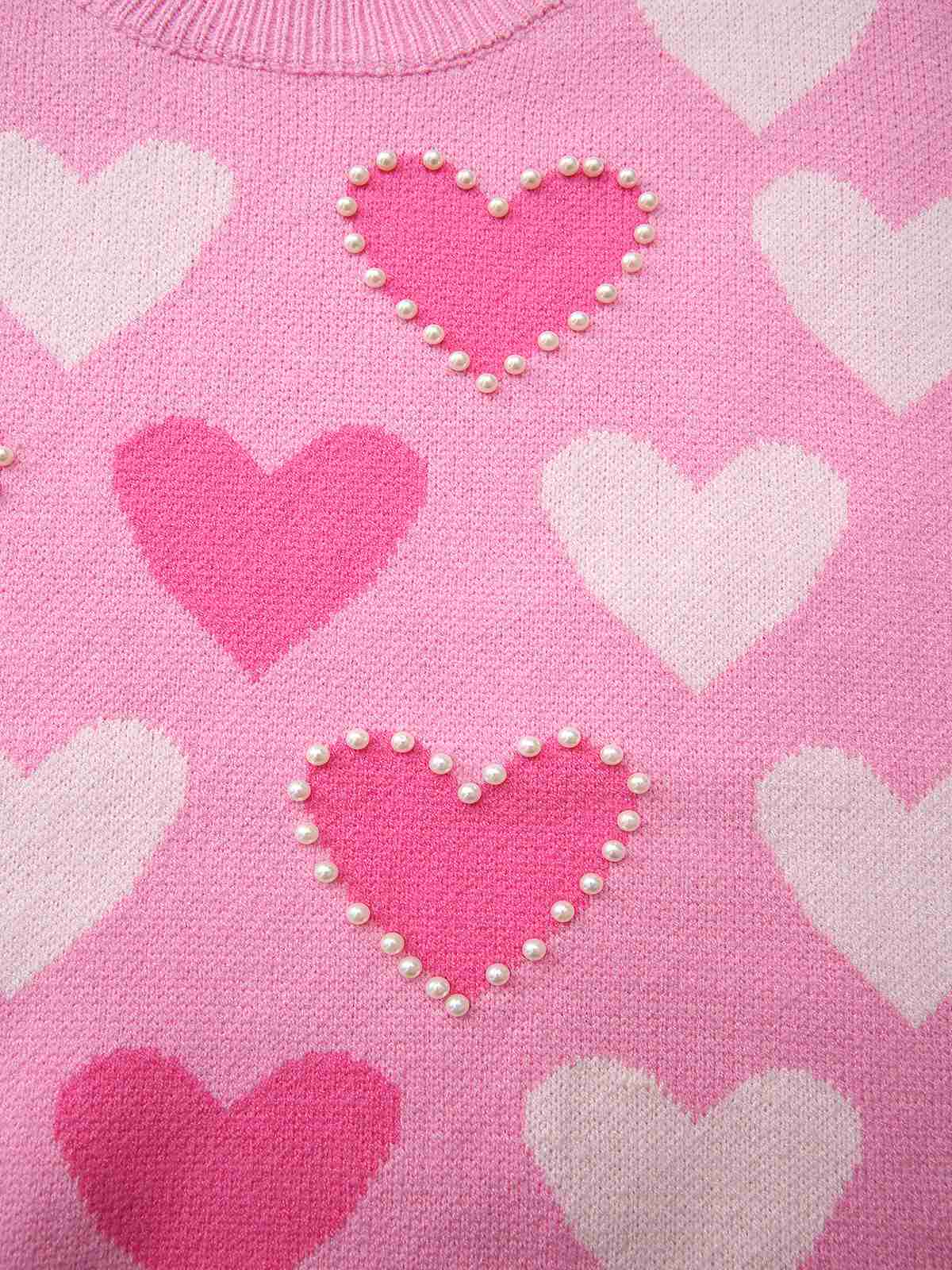 Pink 1950s Valentine's Day Heart Pearl Sweater - Image 7
