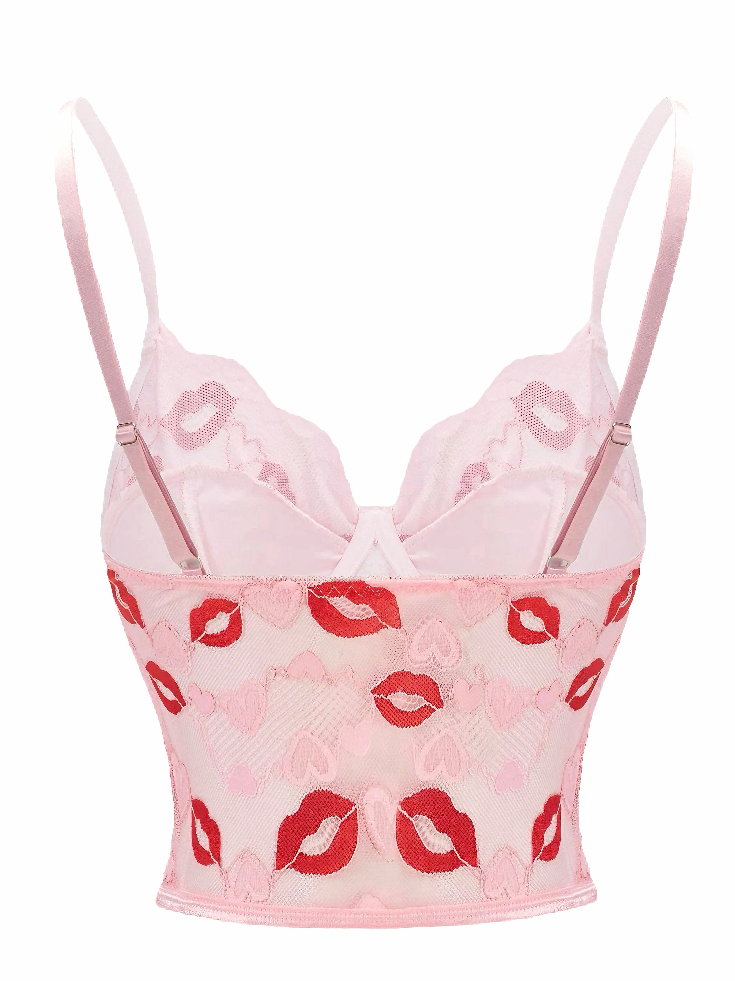 Pink 1950s Valentine's Day Kiss Print Lace Corset - Image 2