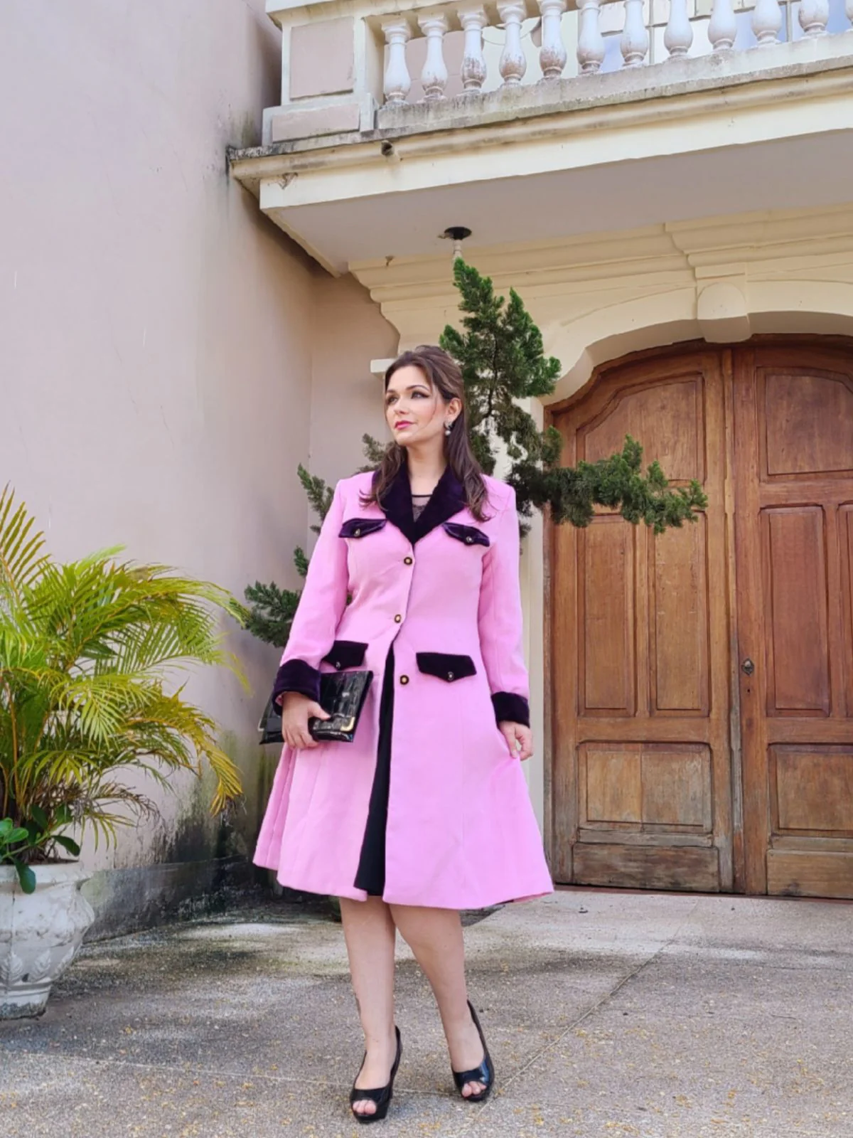 Pink 1930s Velvet Patchwork Button Coat - Image 2