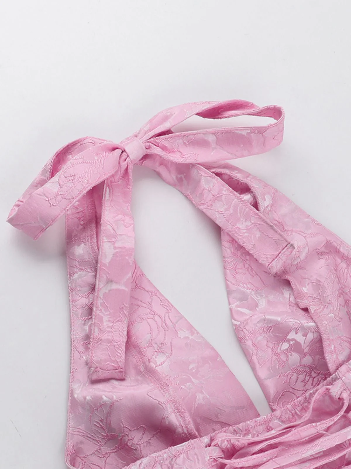 Pink 1960s Back Bow Jacquard Floral Dress - Image 7