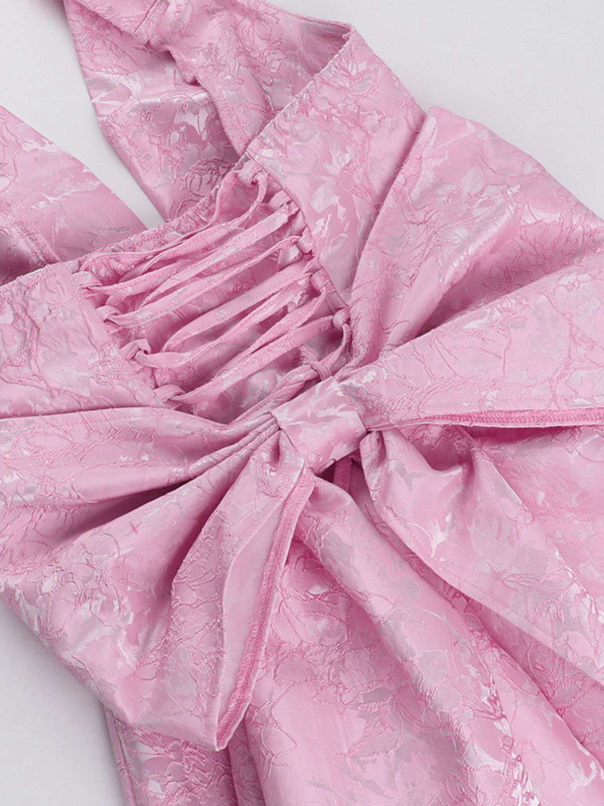 Pink 1960s Back Bow Jacquard Floral Dress - Image 8