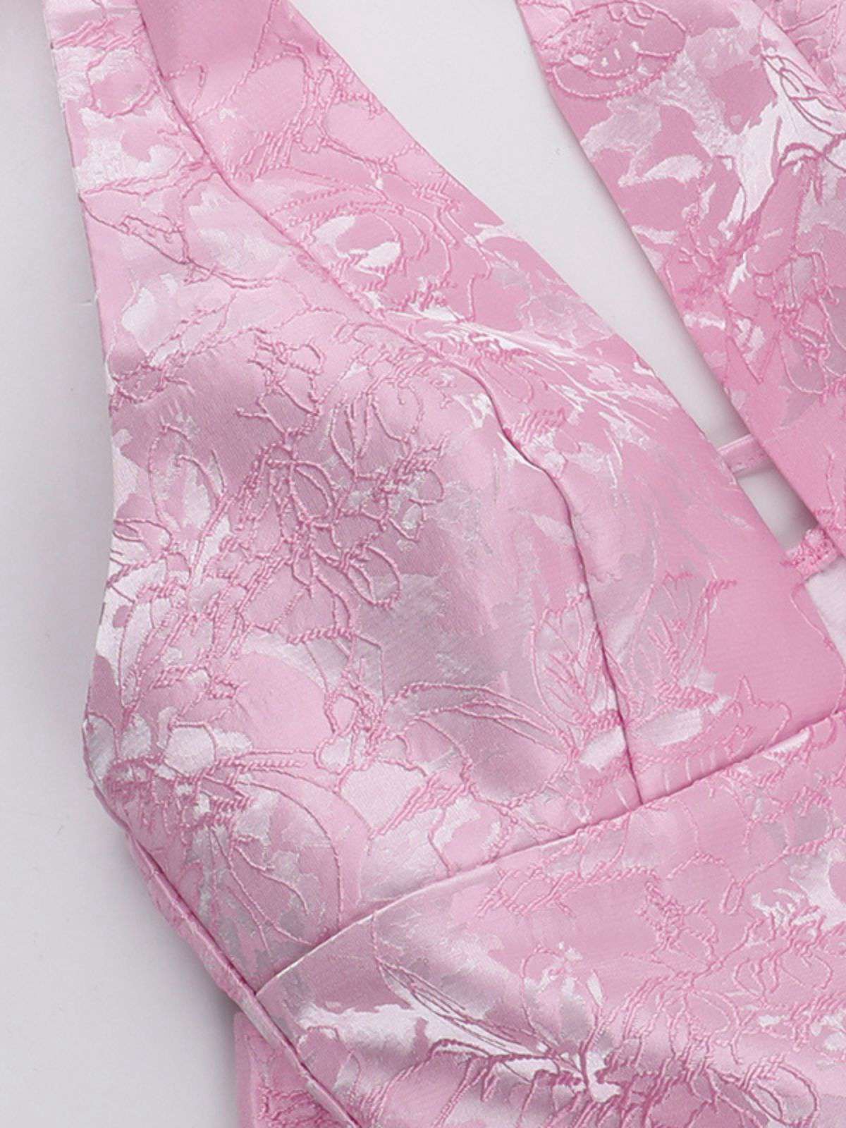 Pink 1960s Back Bow Jacquard Floral Dress - Image 10