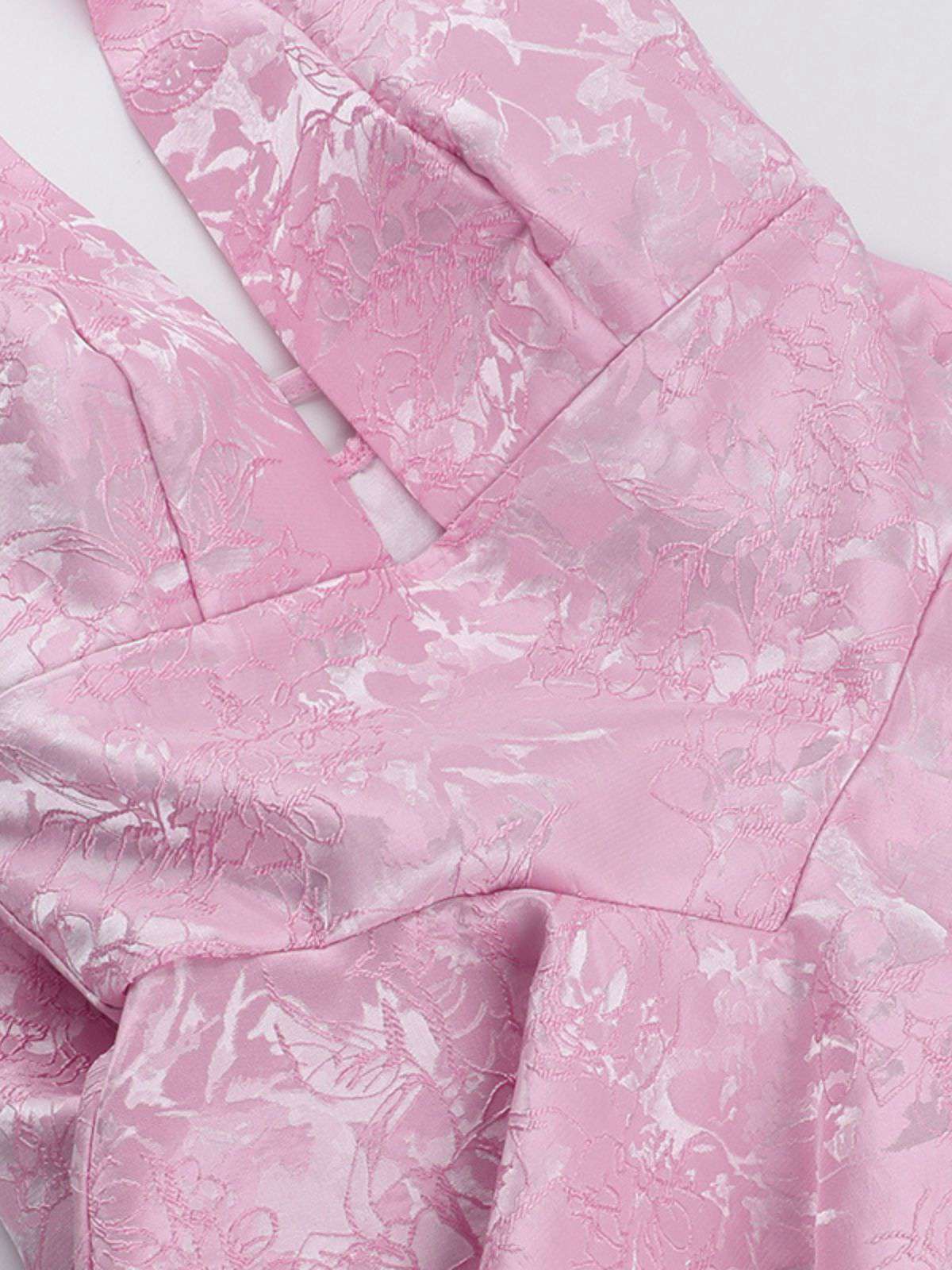 Pink 1960s Back Bow Jacquard Floral Dress - Image 11