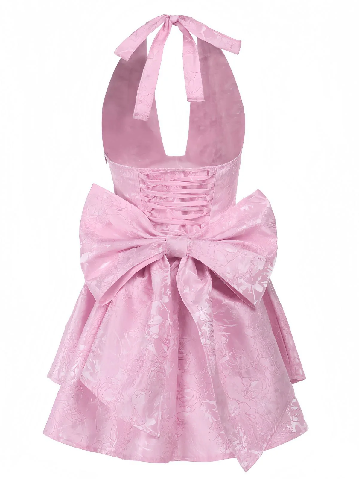 Pink 1960s Back Bow Jacquard Floral Dress - Image 5