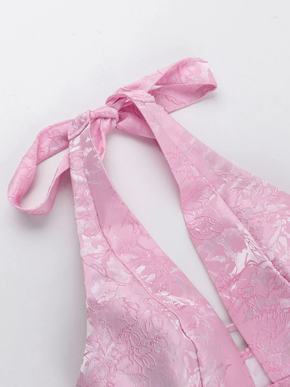 Pink 1960s Back Bow Jacquard Floral Dress - Image 6