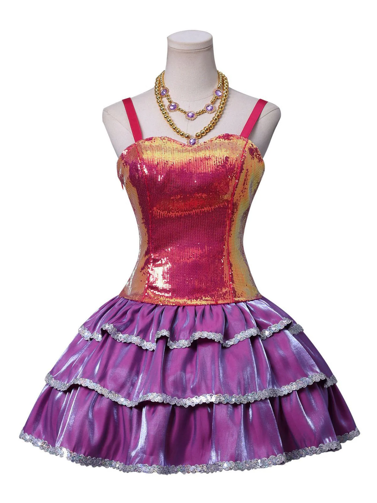 Pink 1960s Barbie Sequin Strap Ruffled Dress - Image 2