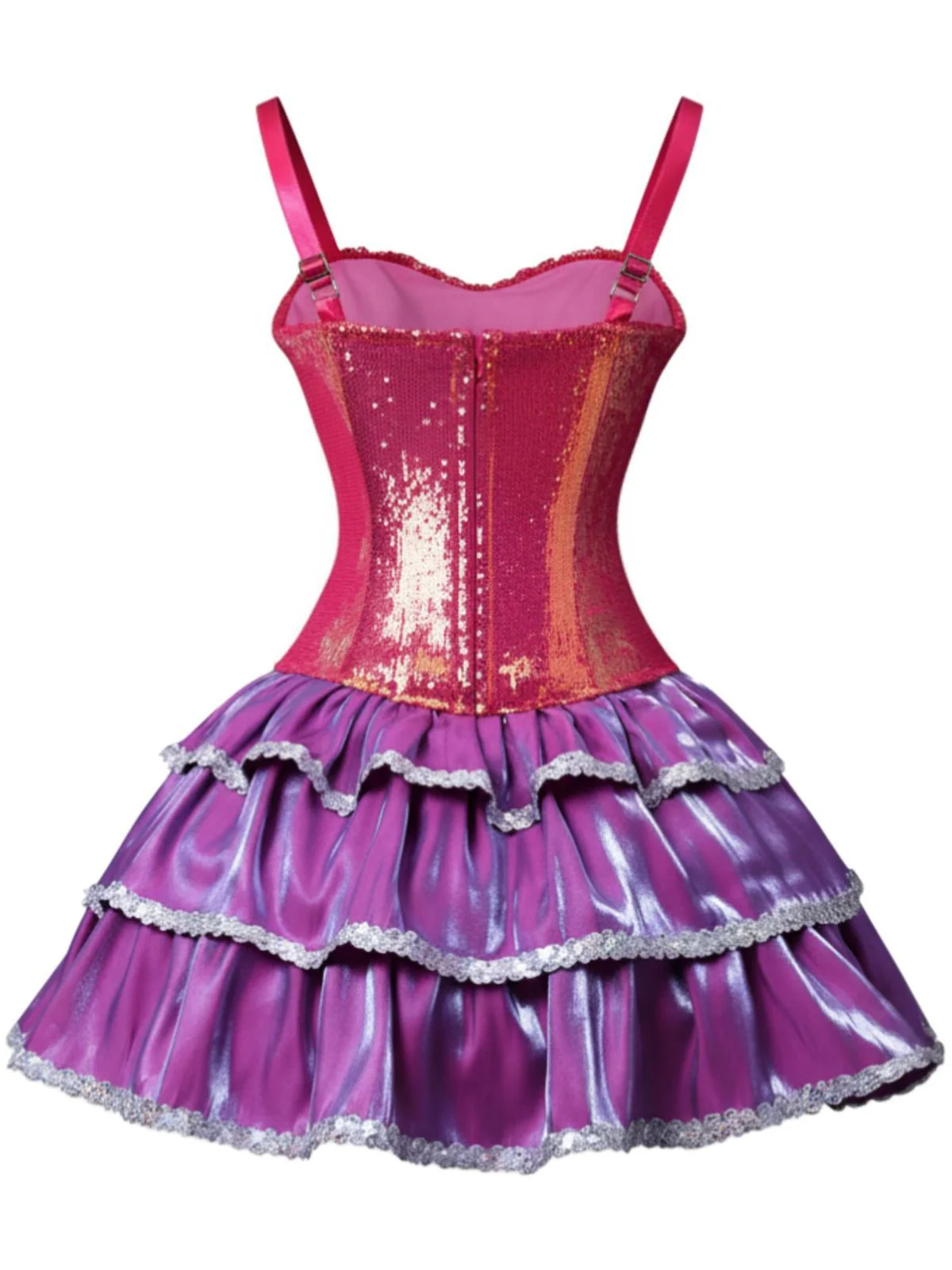 Pink 1960s Barbie Sequin Strap Ruffled Dress - Image 4