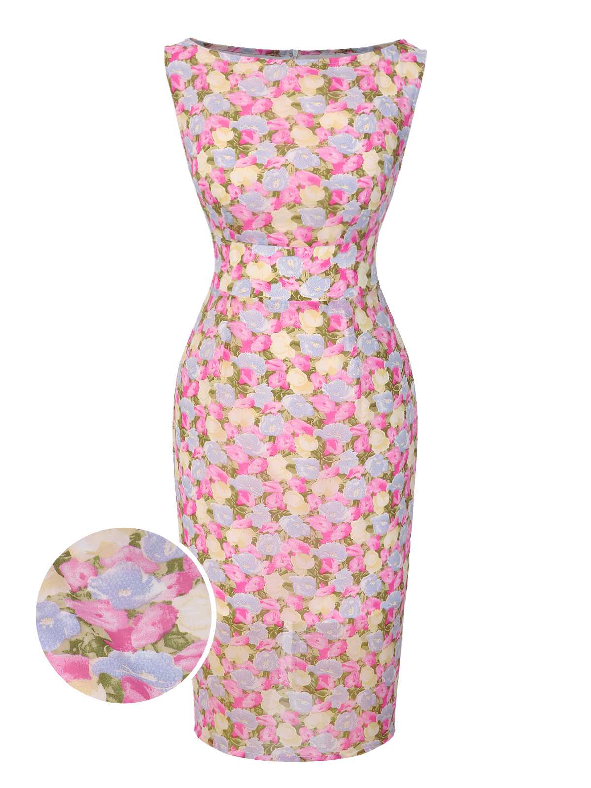 Pink 1960s Boat Neck Floral Bodycon Dress - Image 2
