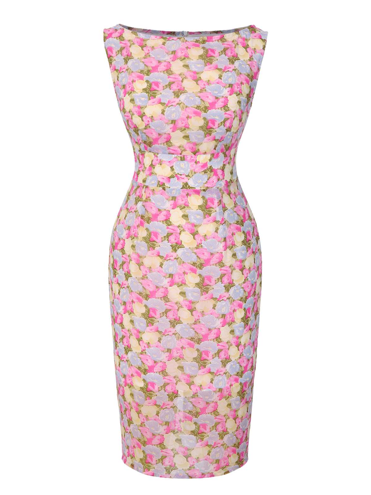 Pink 1960s Boat Neck Floral Bodycon Dress - Image 3
