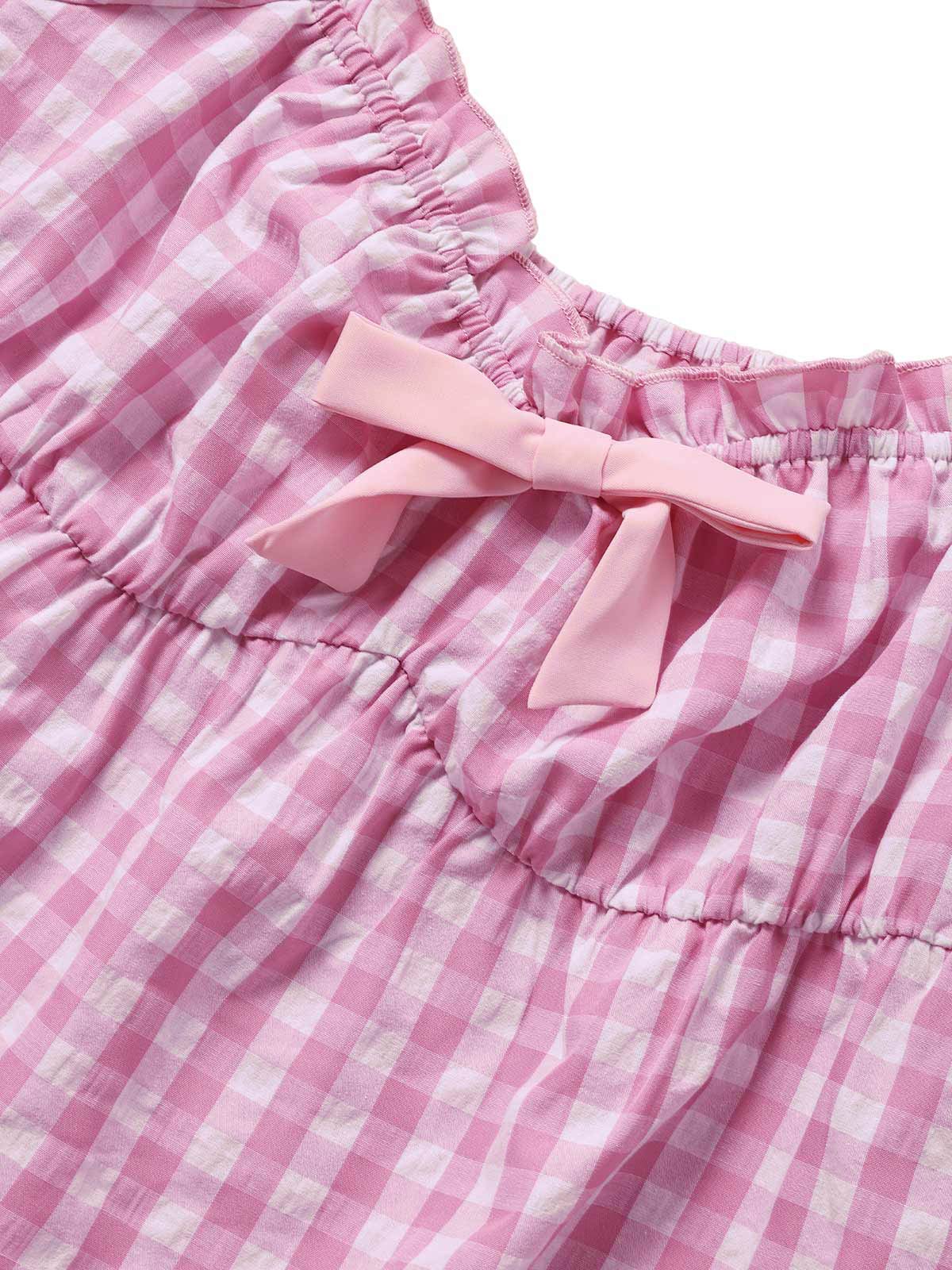 [Pre-Sale] Pink 1960s Bow Gingham Ruffle Pajama Set - Image 9