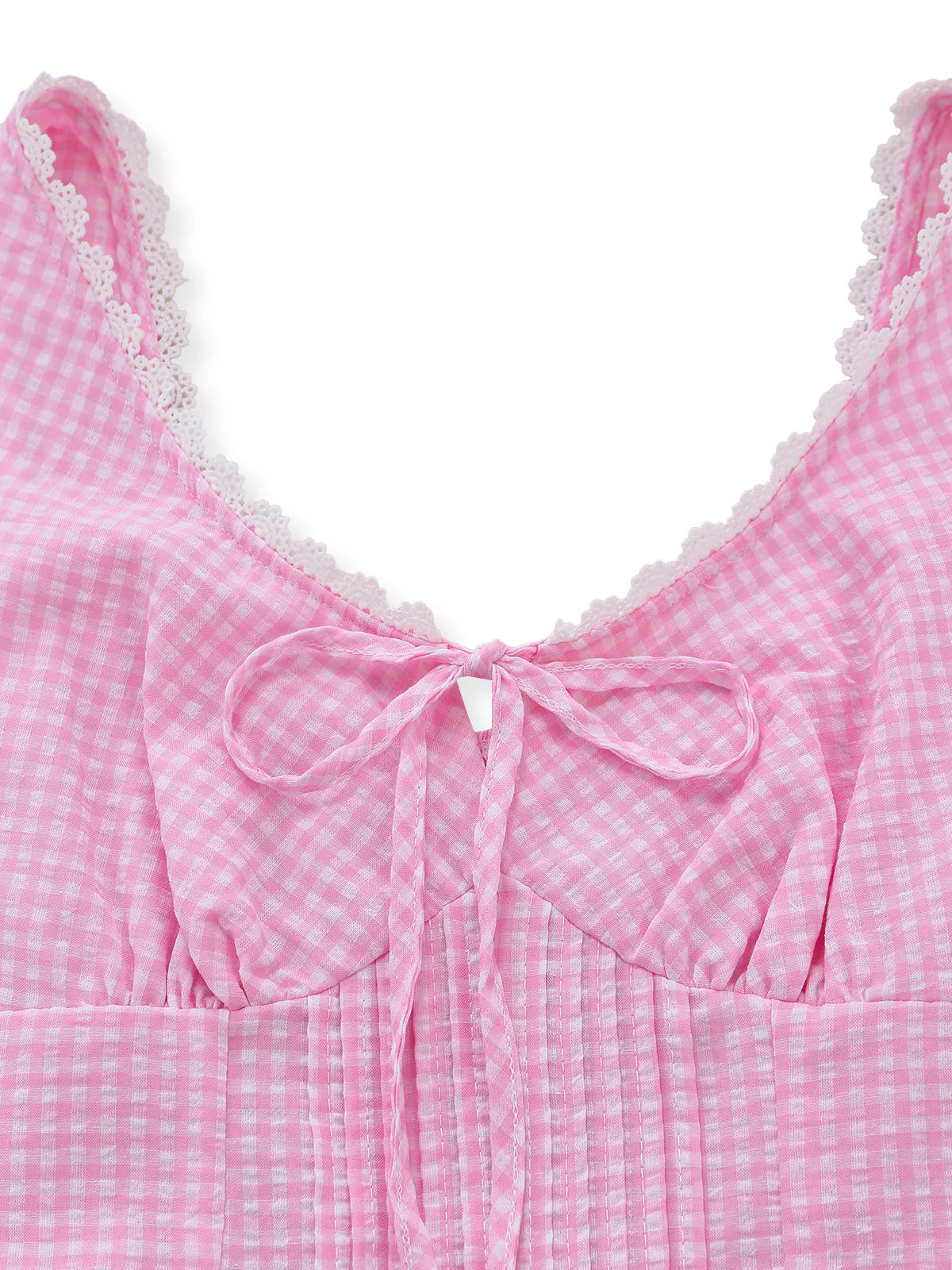 Pink 1960s Bow Lace Gingham Lace-up Dress - Image 5