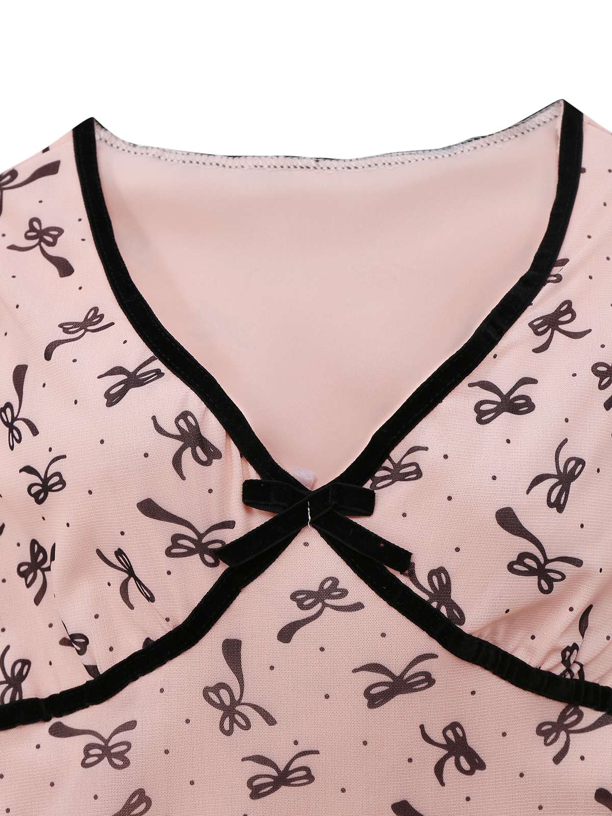 Pink 1960s Bow Print V-Neck Mesh Dress - Image 3