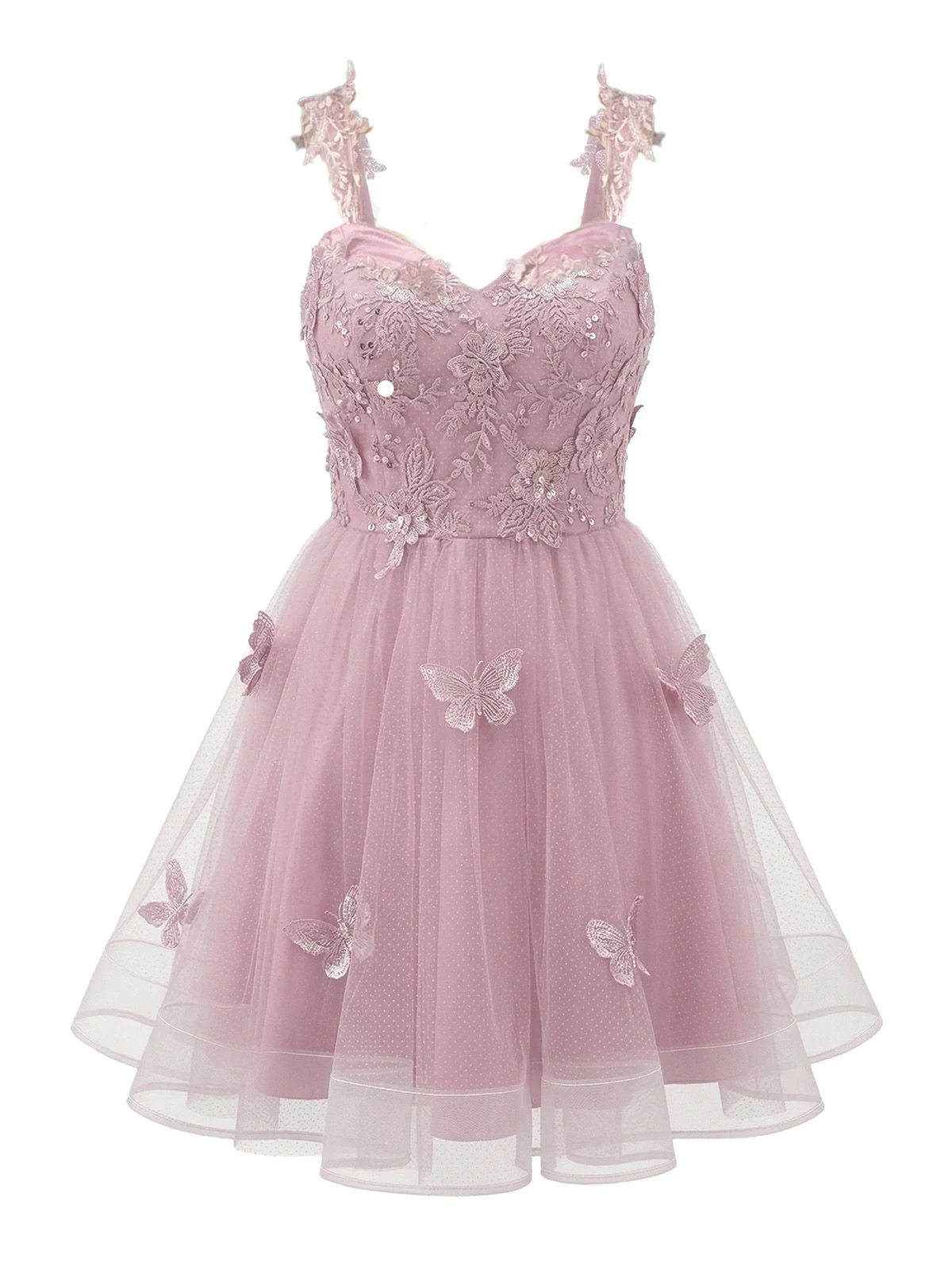 [Pre-Sale] Pink 1960s Butterfly Tulle Glitter Homecoming Mini Dress - Image 2