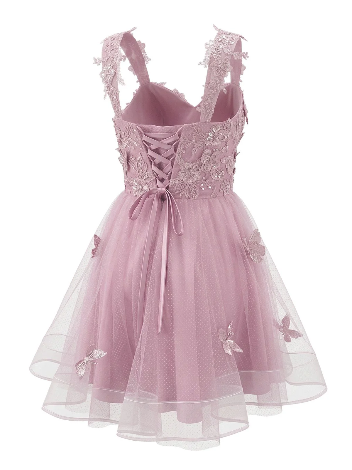 [Pre-Sale] Pink 1960s Butterfly Tulle Glitter Homecoming Mini Dress - Image 3
