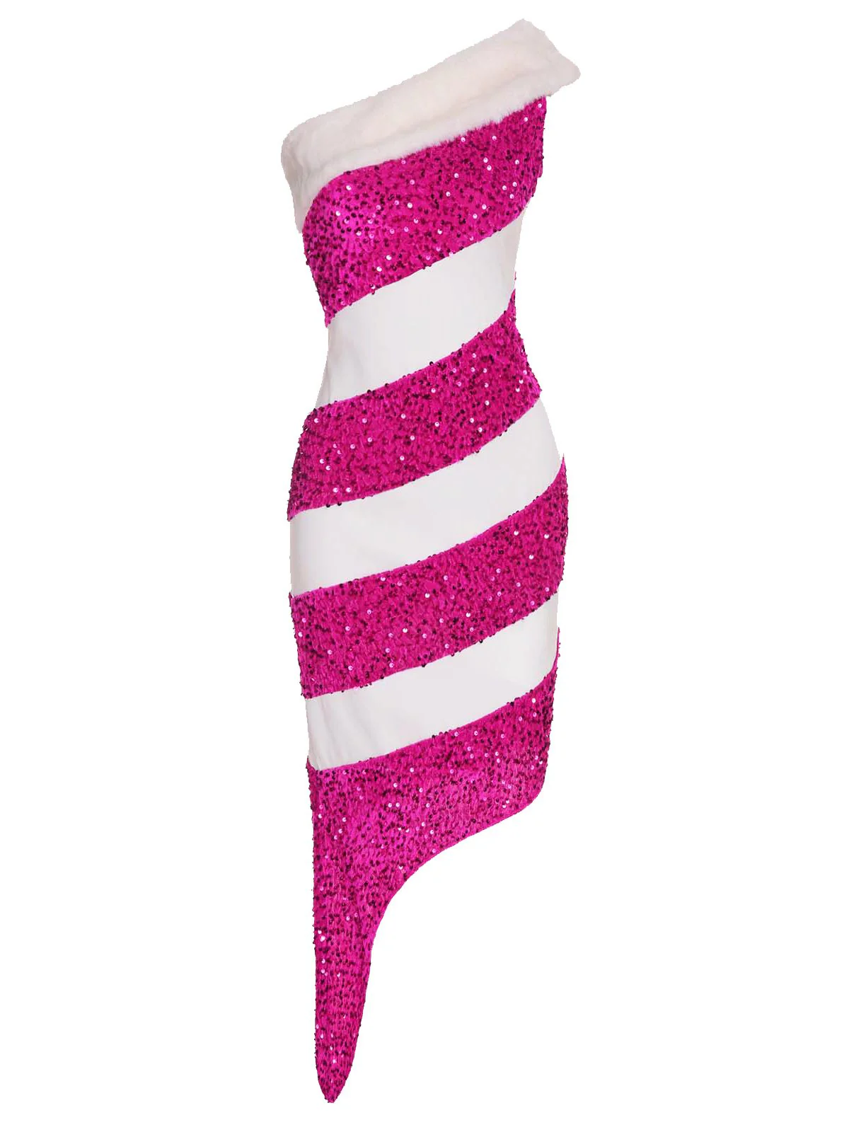 Pink 1960s Christmas Candy Cane Off-Shoulder Dress - Image 3