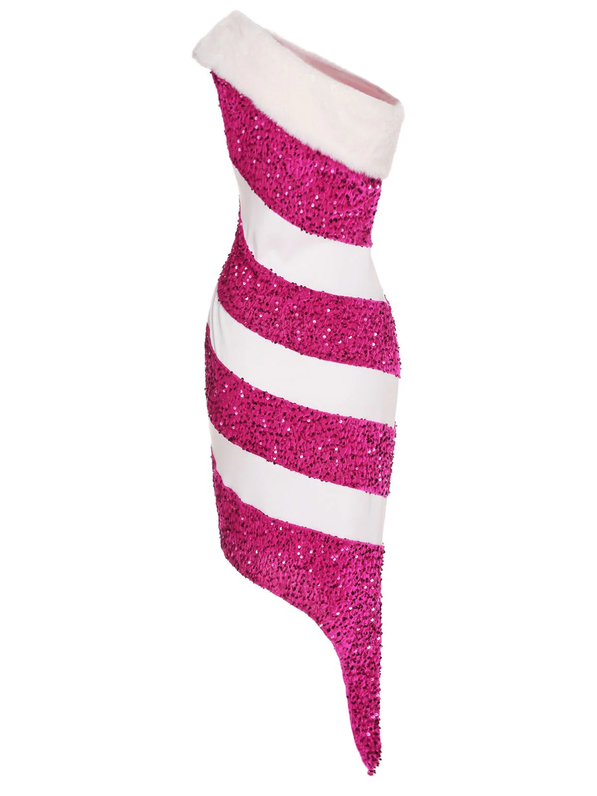 Pink 1960s Christmas Candy Cane Off-Shoulder Dress - Image 5