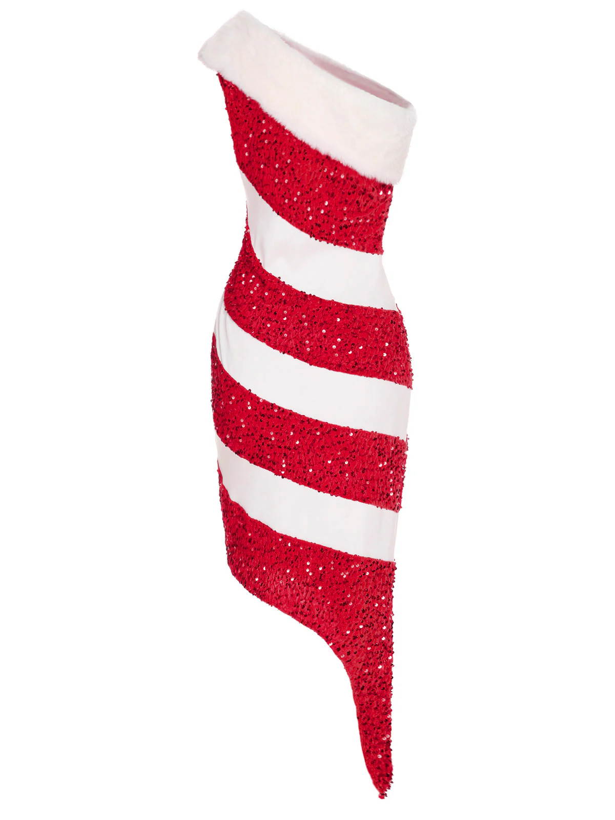 Pink 1960s Candy Cane One-Shoulder Dress - Image 11