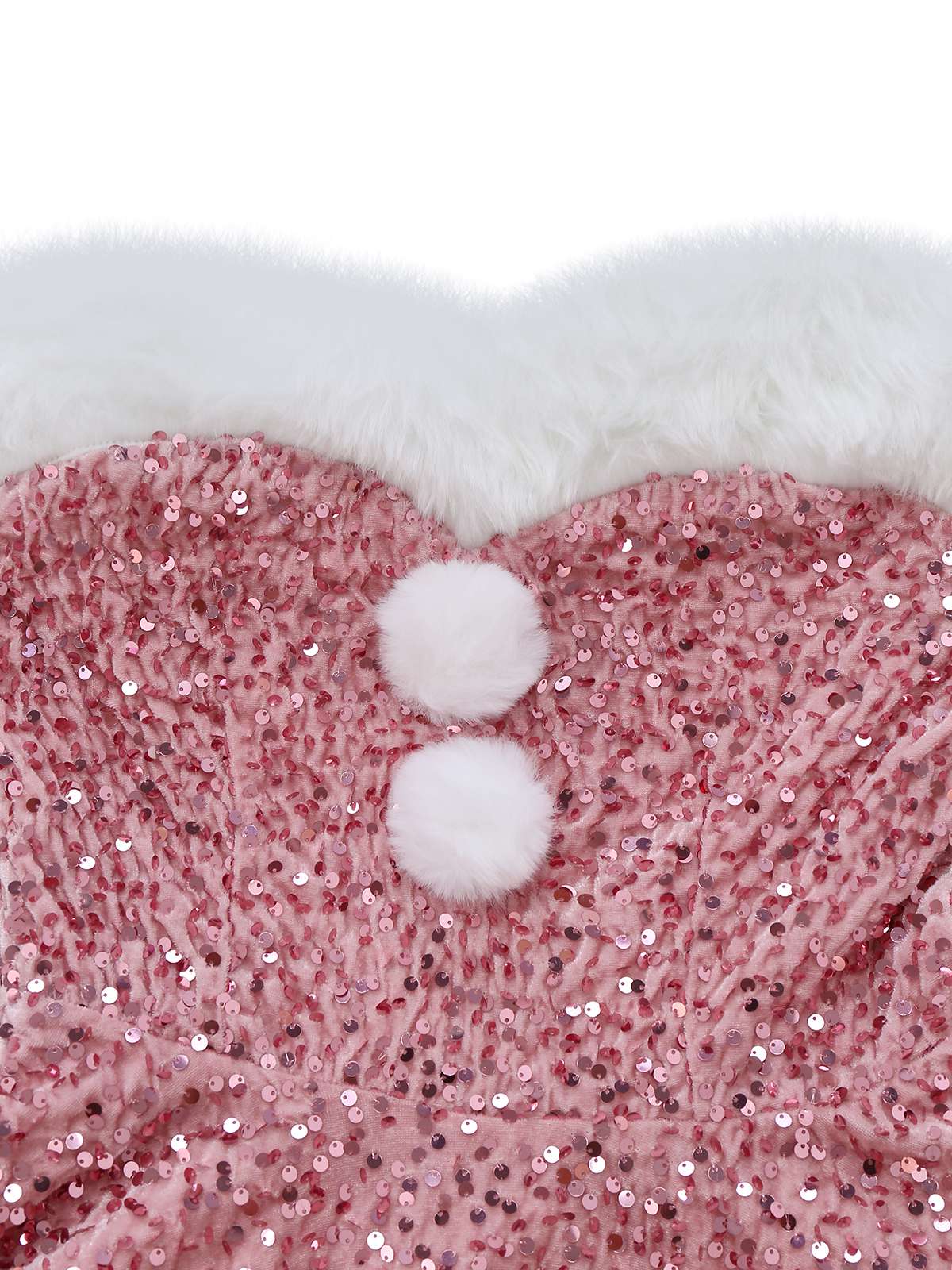 Pink 1960s Christmas Fur Sequin Strapless Dress - Image 6