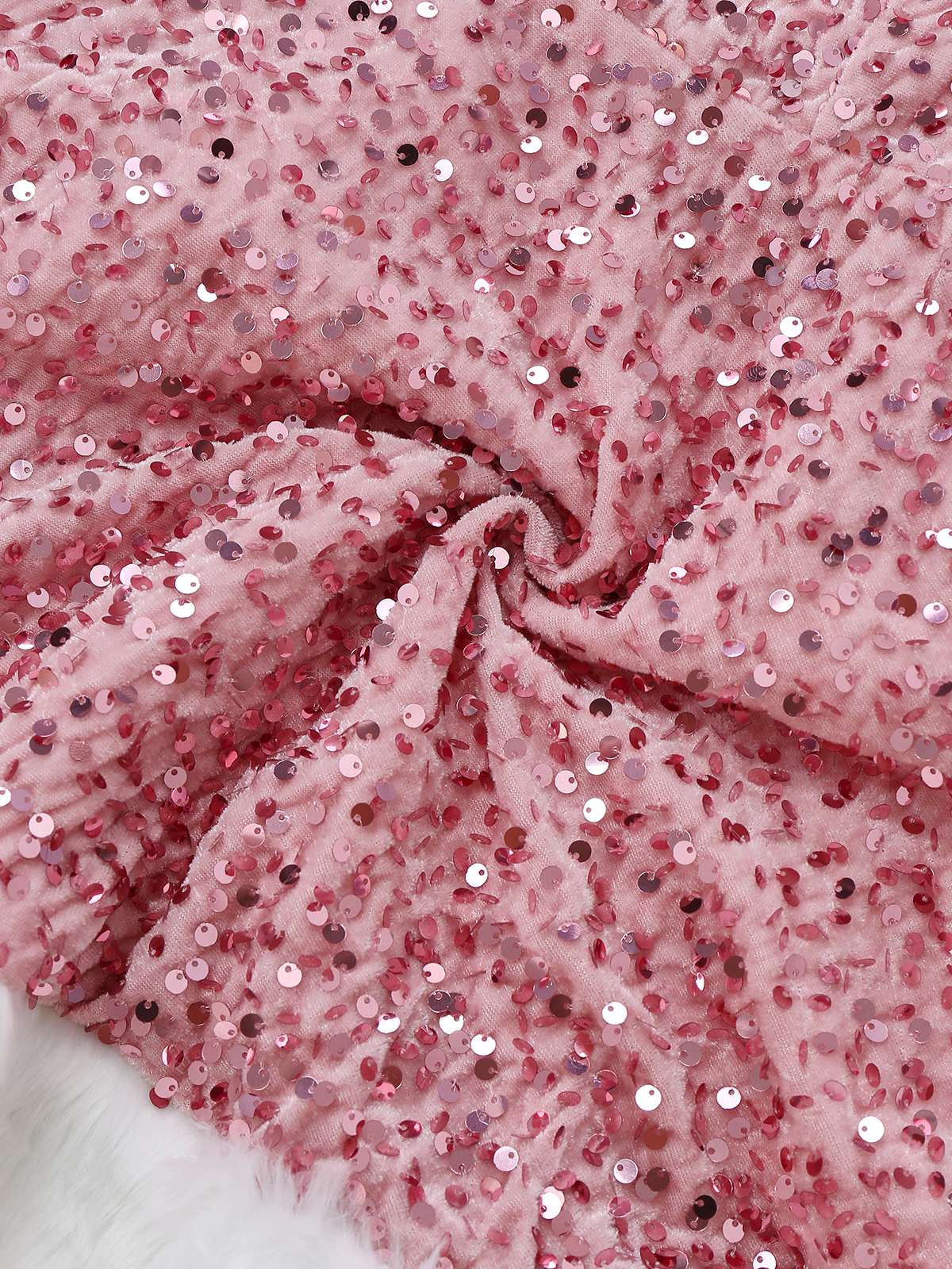 Pink 1960s Christmas Fur Sequin Strapless Dress - Image 7