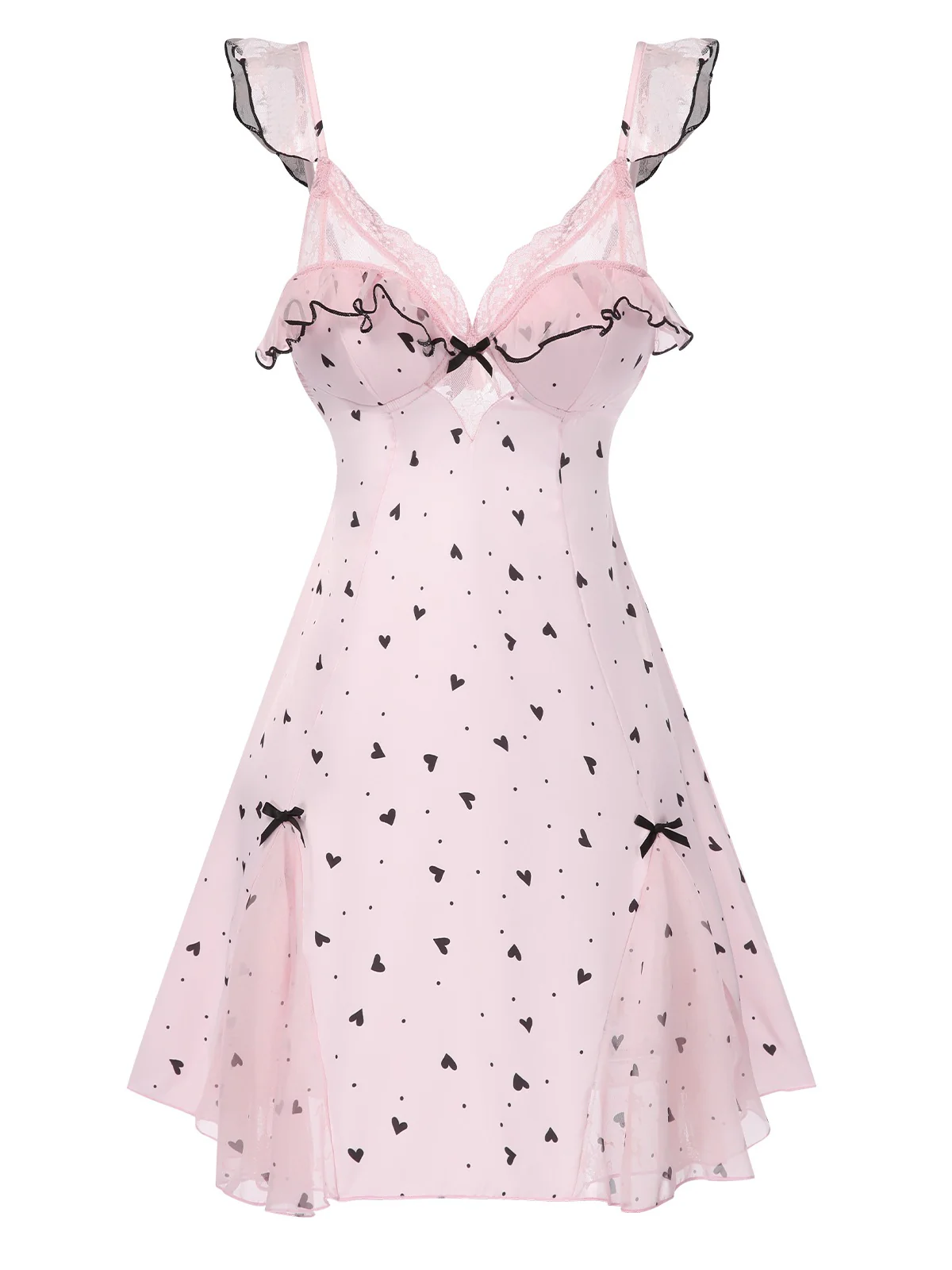 Pink 1960s Deep-V Hearts Lace Sling Nightgown - Image 4
