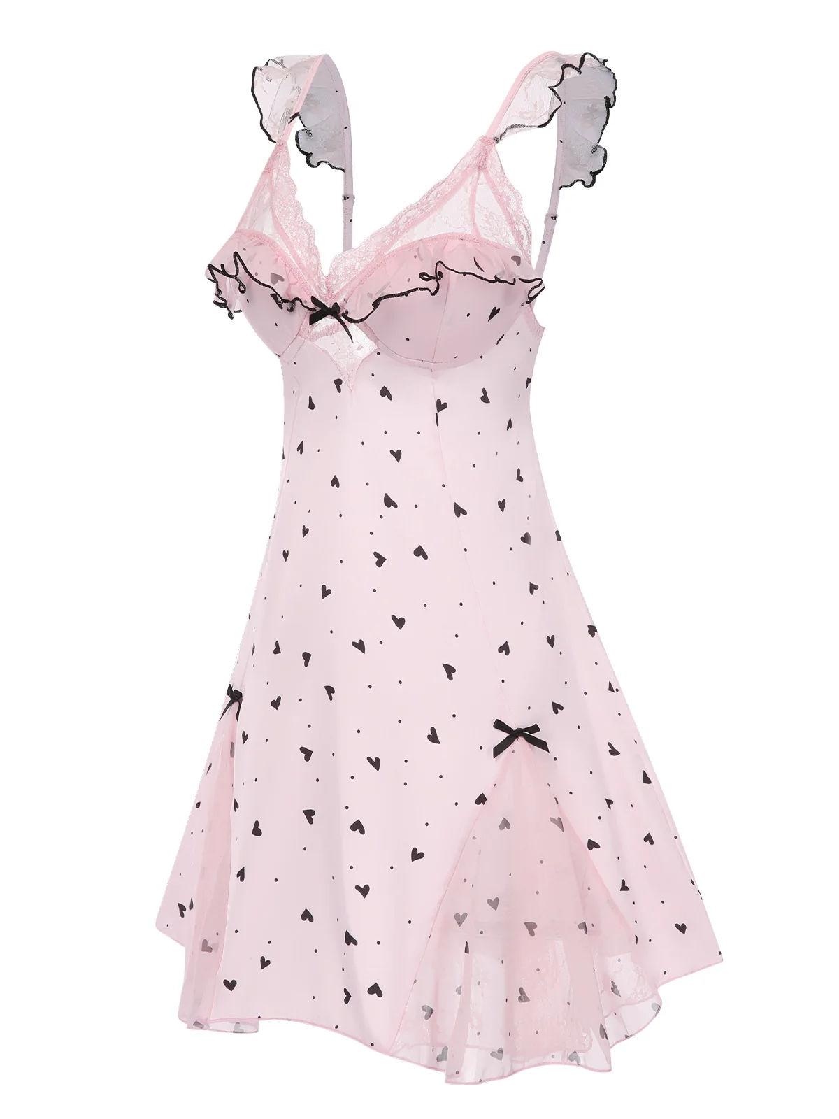 Pink 1960s Deep-V Hearts Lace Sling Nightgown - Image 5
