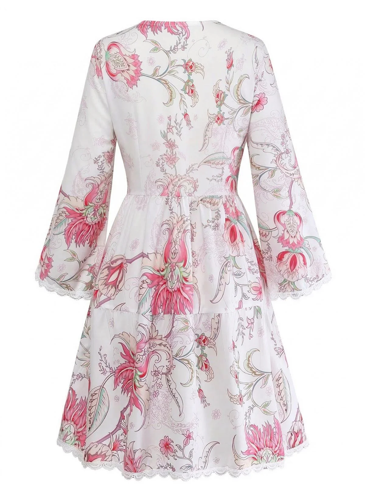 Pink 1960s Floral Cutout Print V-Neck Lace Dress - Image 2