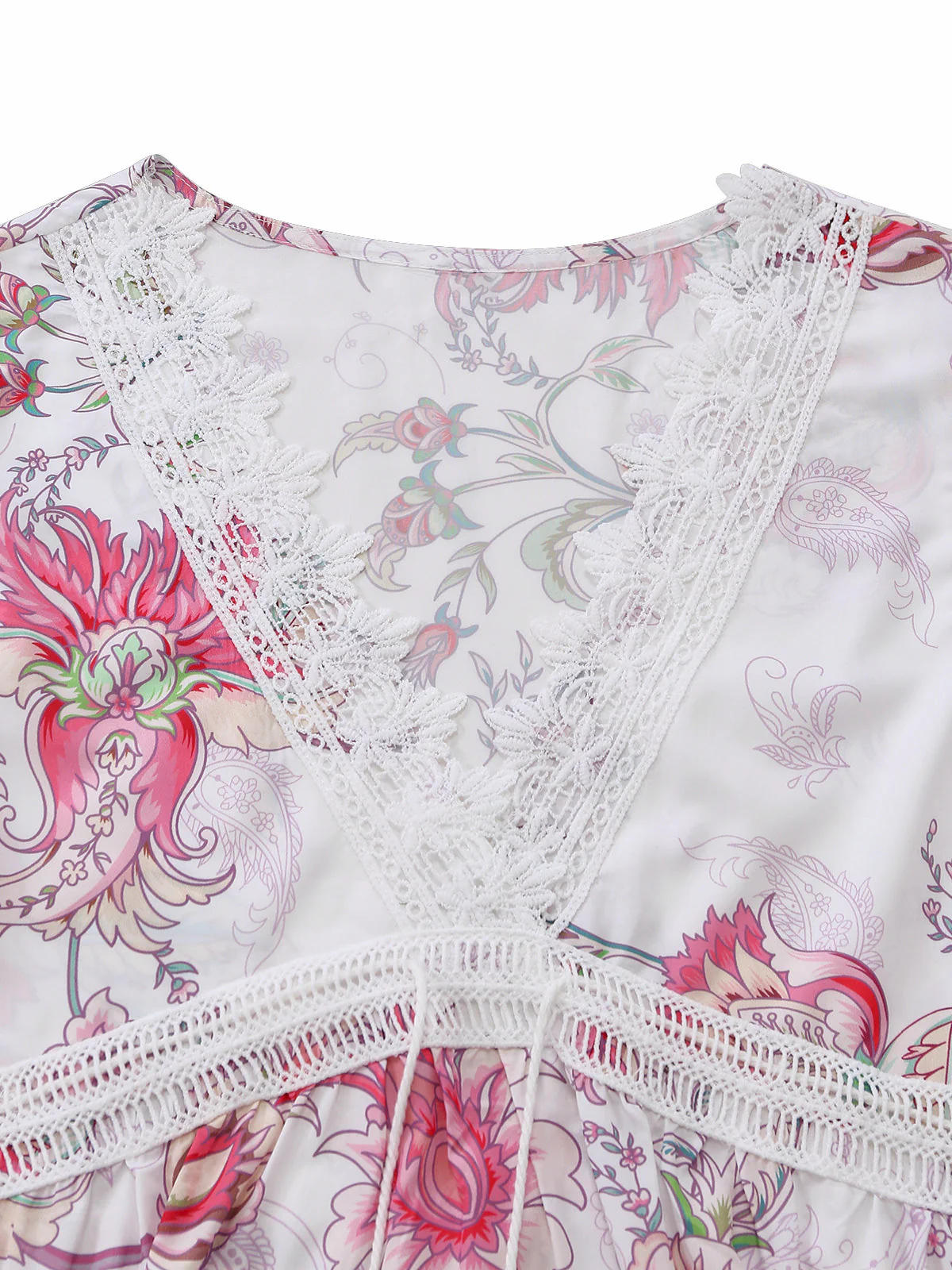 Pink 1960s Floral Cutout Print V-Neck Lace Dress - Image 4